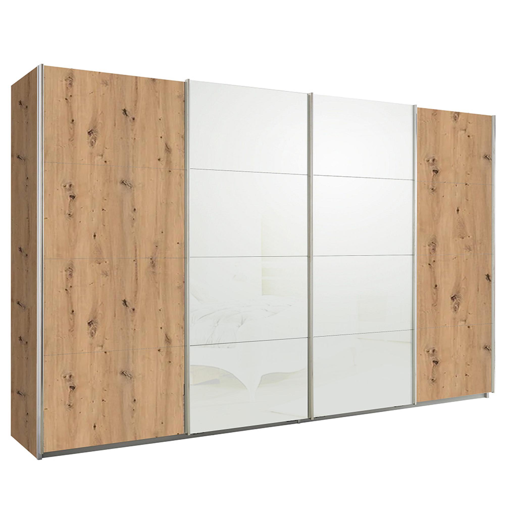 Rauch Syncrono 361cm 4 Door Sliding Wardrobe - Artisan Oak and White Glass