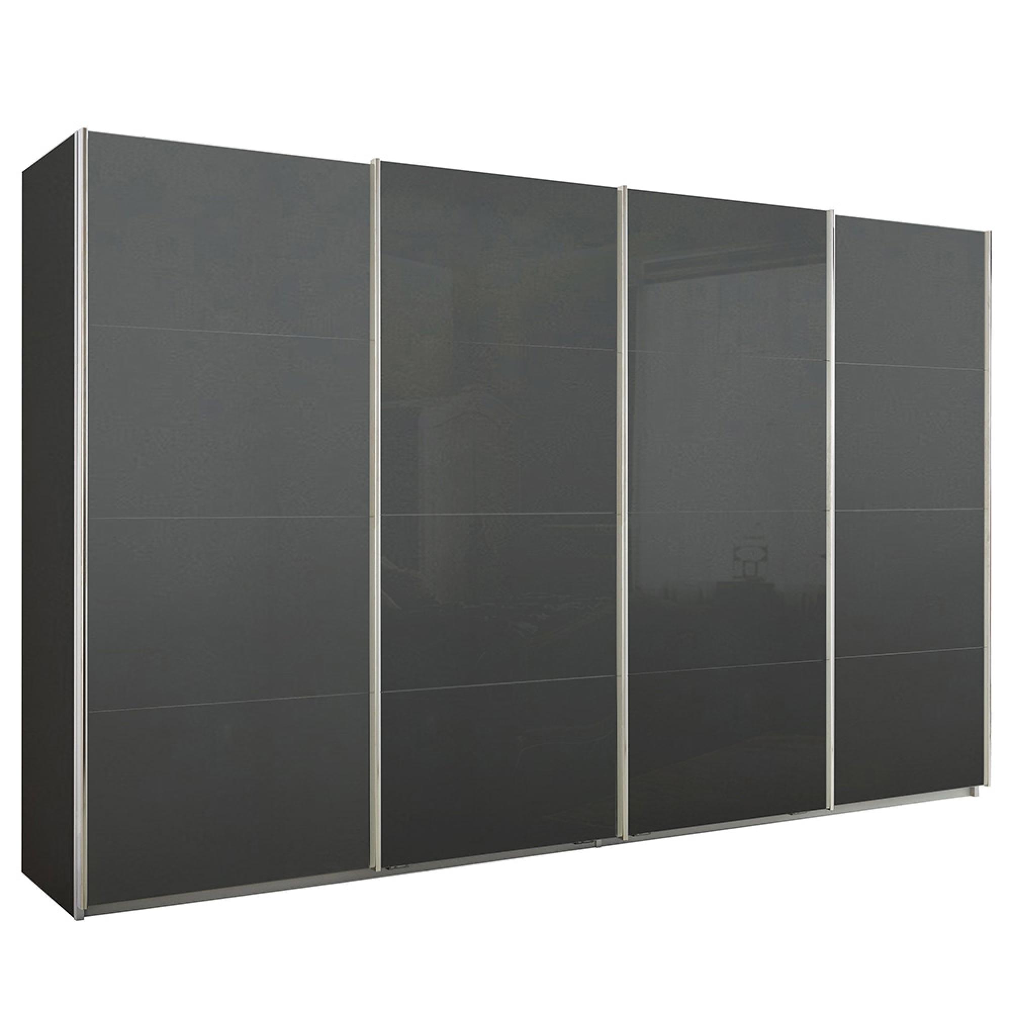 Rauch Syncrono 361cm 4 Door Sliding Wardrobe - Metallic Dark Grey and Basalt Glass