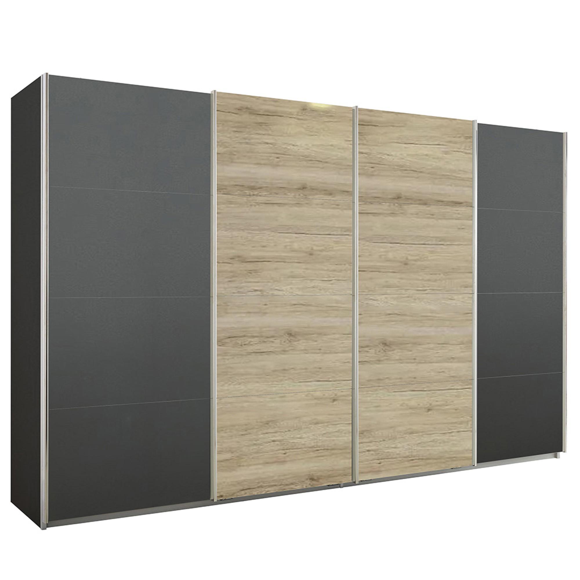 Rauch Syncrono 361cm 4 Door Sliding Wardrobe - Metallic Dark Grey and Sanremo Oak Light