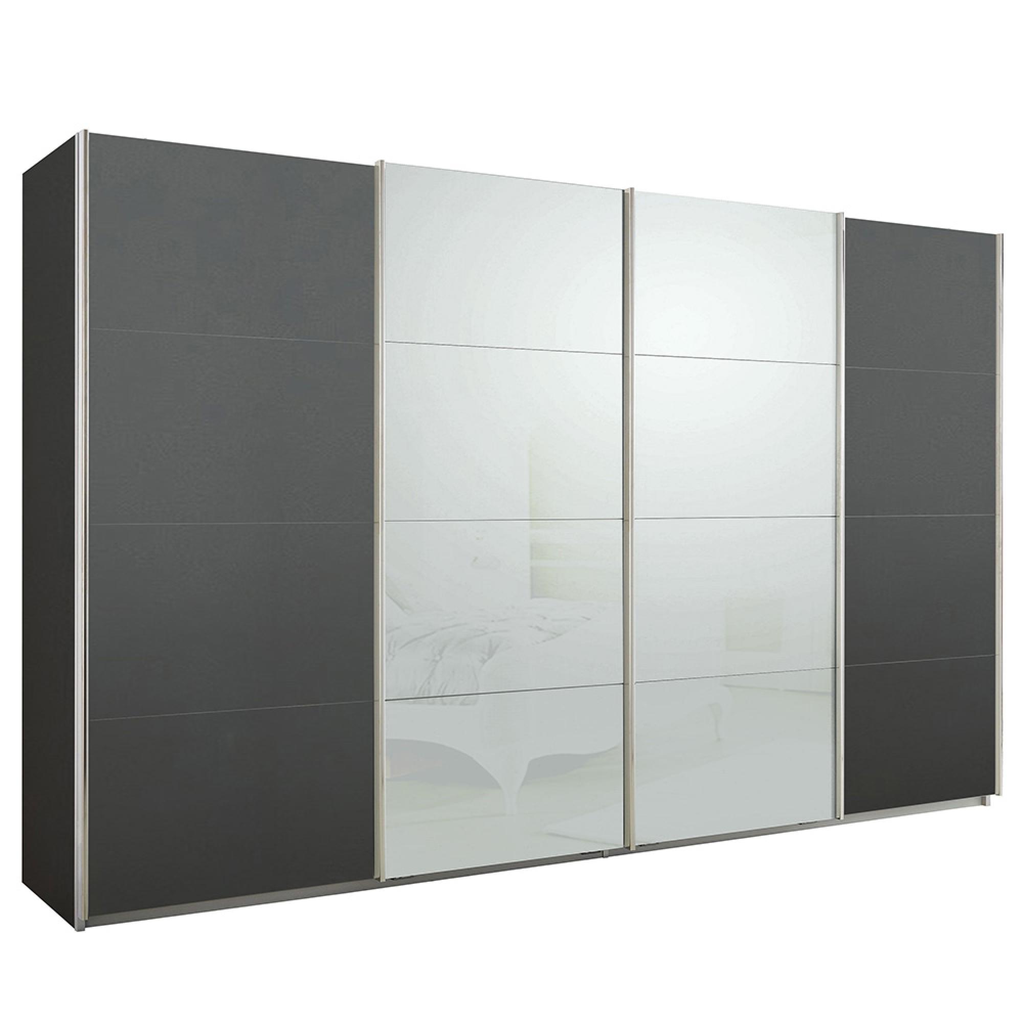 Rauch Syncrono 361cm 4 Door Sliding Wardrobe - Metallic Dark Grey and Silk Grey Glass