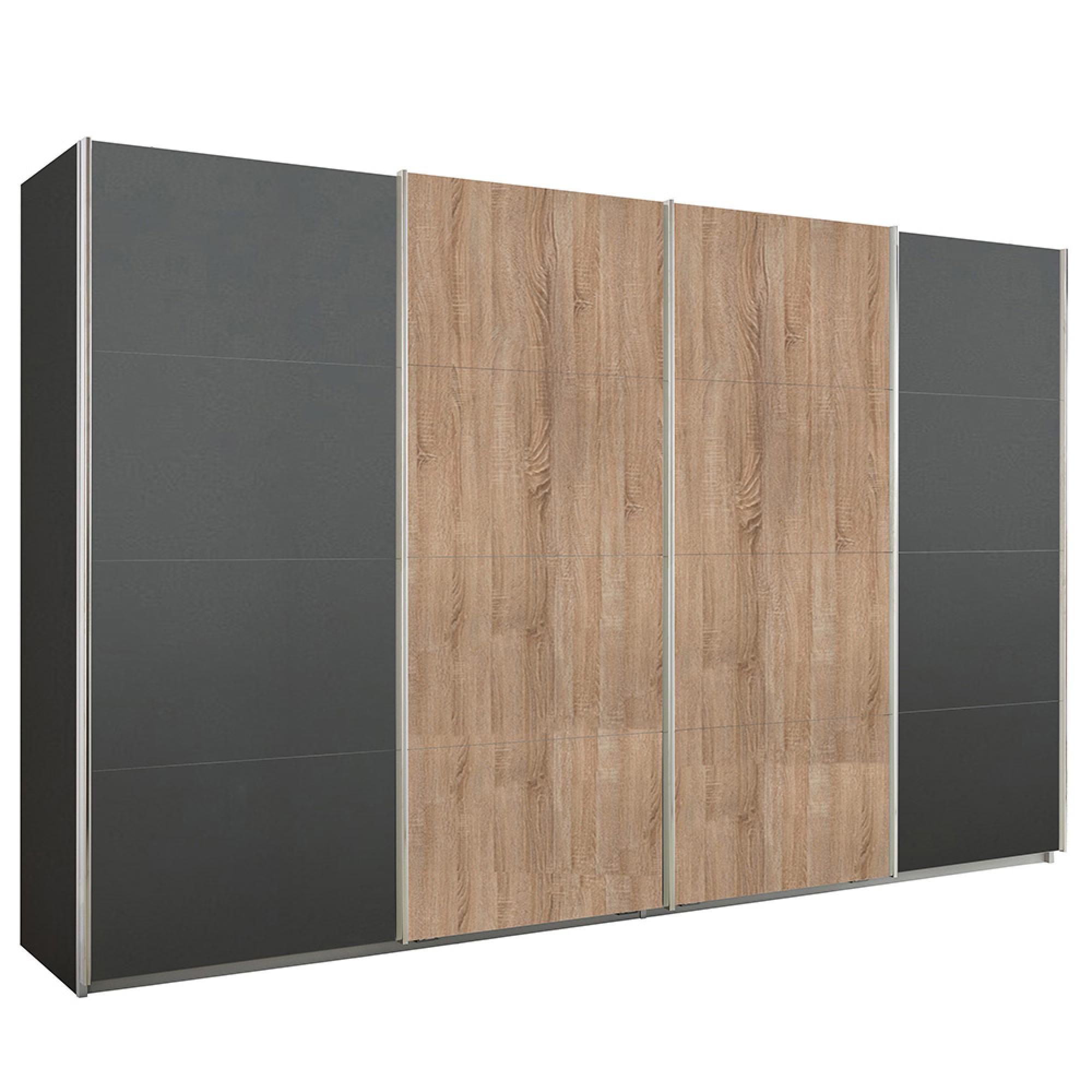 Rauch Syncrono 361cm 4 Door Sliding Wardrobe - Metallic Dark Grey and Sonoma Oak