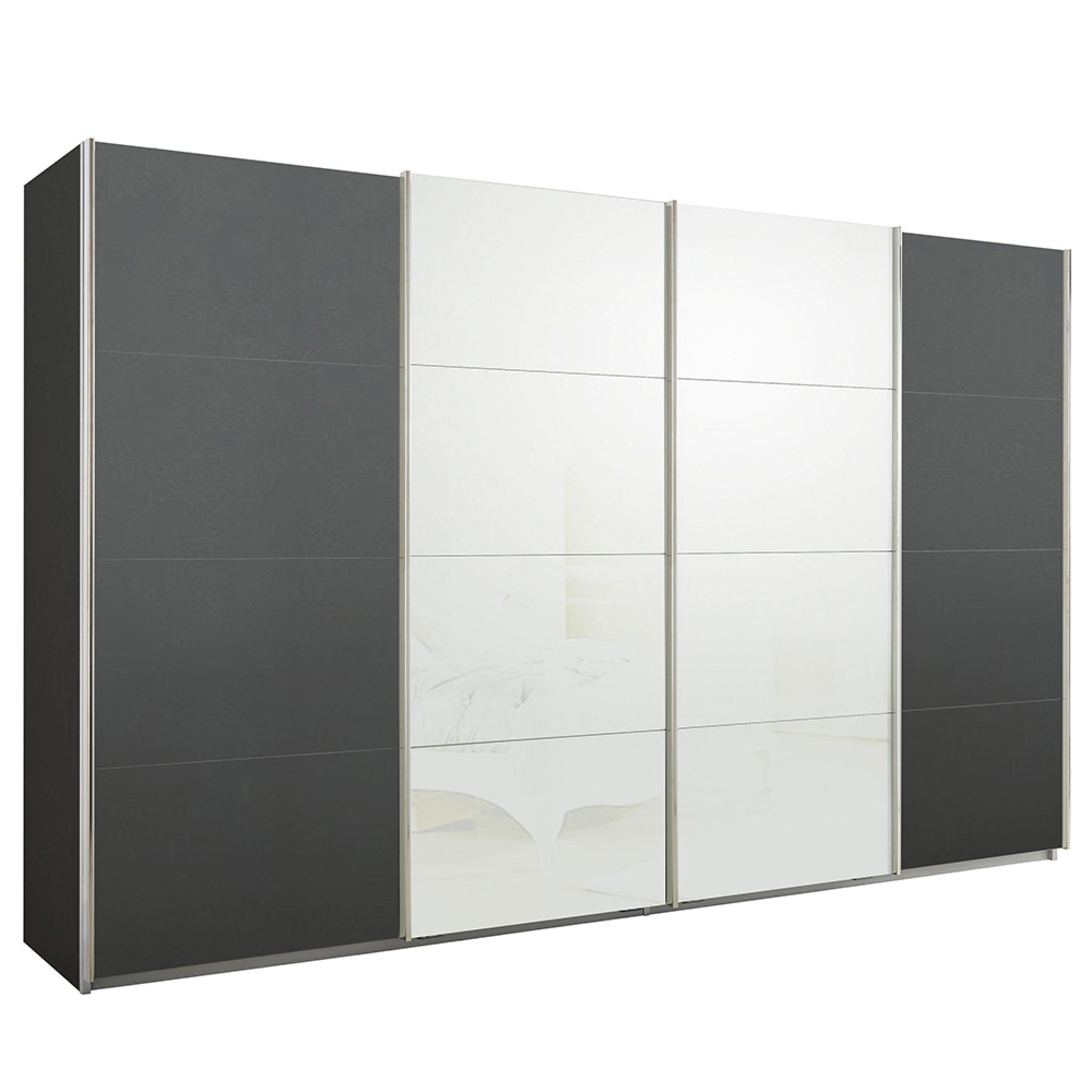 Rauch Syncrono 361cm 4 Door Sliding Wardrobe - Metallic Dark Grey and White Glass