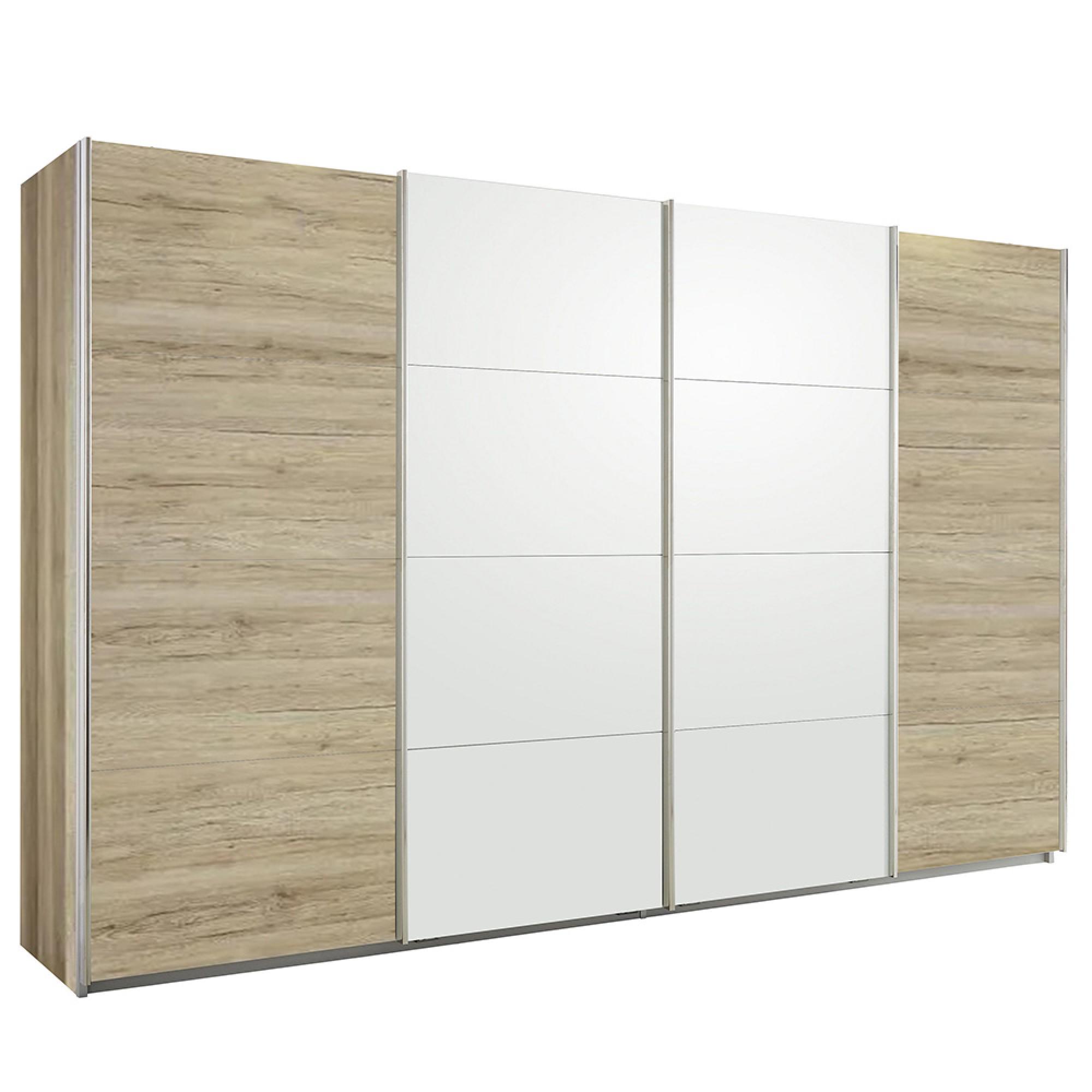 Rauch Syncrono 361cm 4 Door Sliding Wardrobe - Sanremo Oak Light and Alpine White
