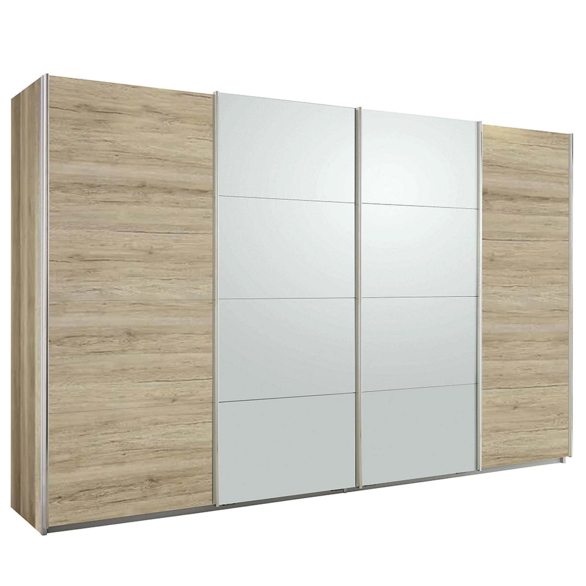Rauch Syncrono 361cm 4 Door Sliding Wardrobe - Sanremo Oak Light and Silk Grey