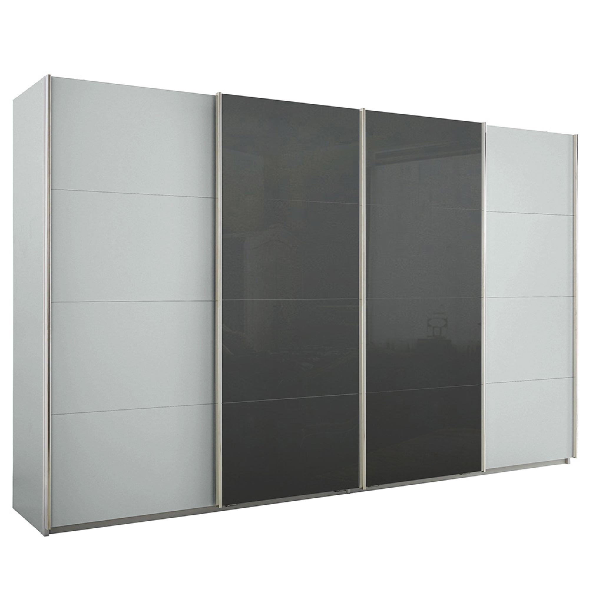 Rauch Syncrono 361cm 4 Door Sliding Wardrobe - Silk Grey and Basalt Glass