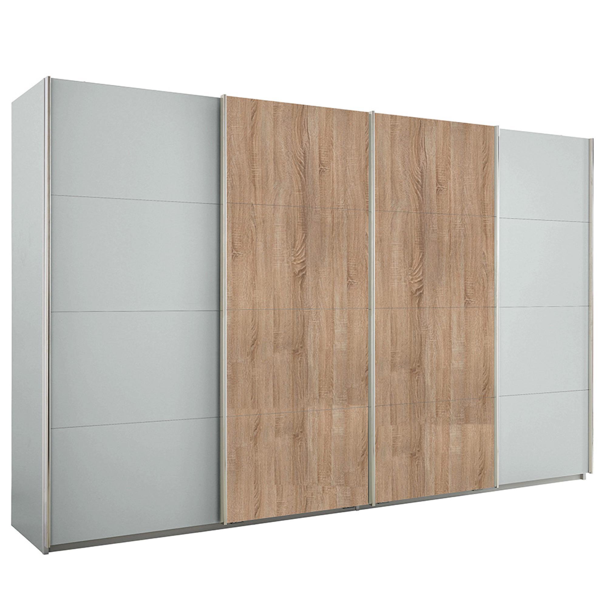 Rauch Syncrono 361cm 4 Door Sliding Wardrobe - Silk Grey and Sonoma Oak