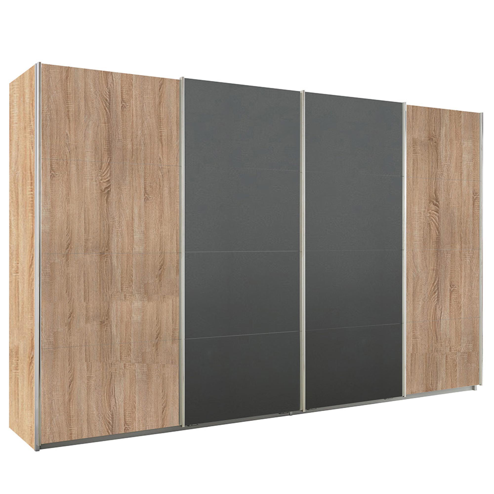 Rauch Syncrono 361cm 4 Door Sliding Wardrobe - Sonoma Oak and Metallic Dark Grey