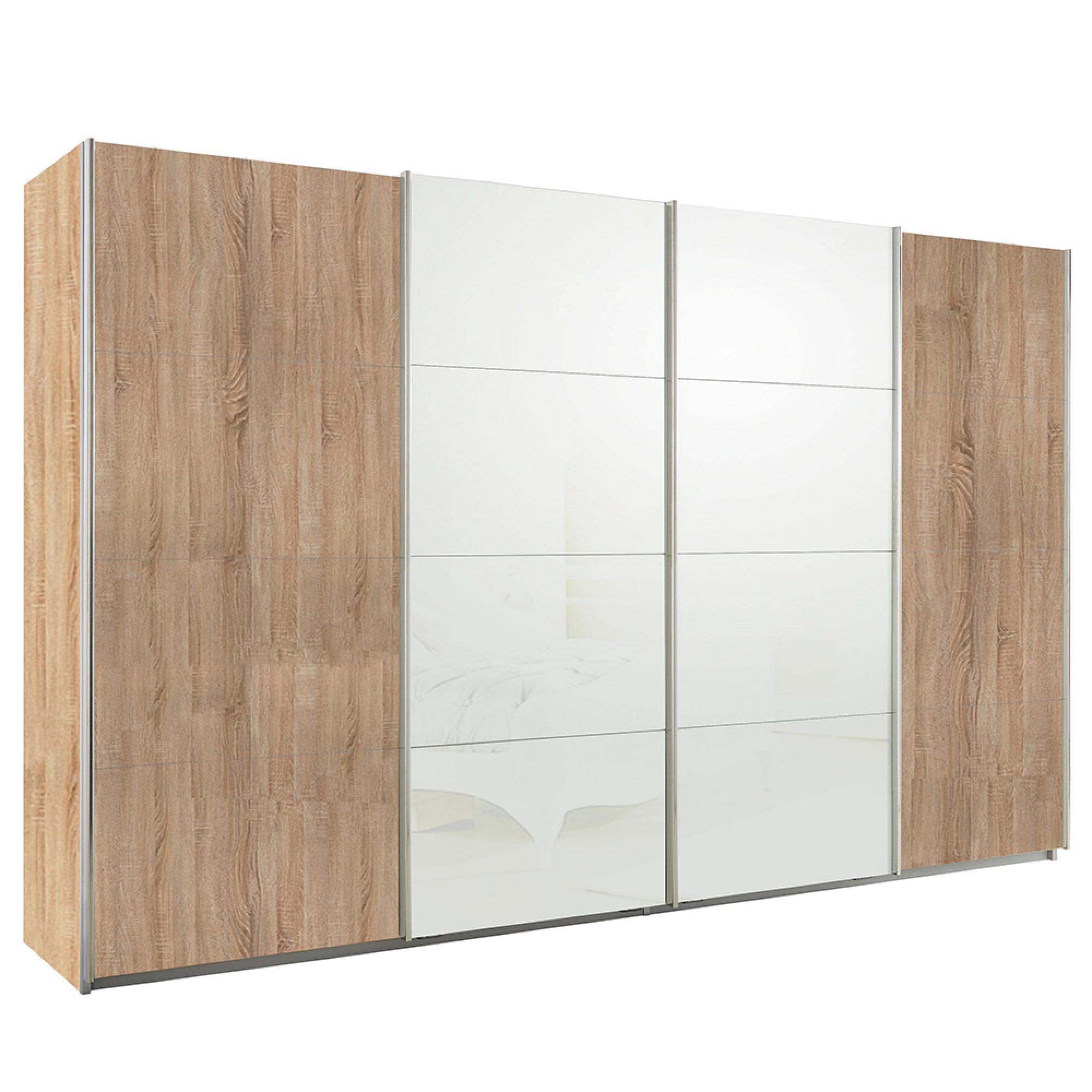 Rauch Syncrono 361cm 4 Door Sliding Wardrobe - Sonoma Oak and White Glass