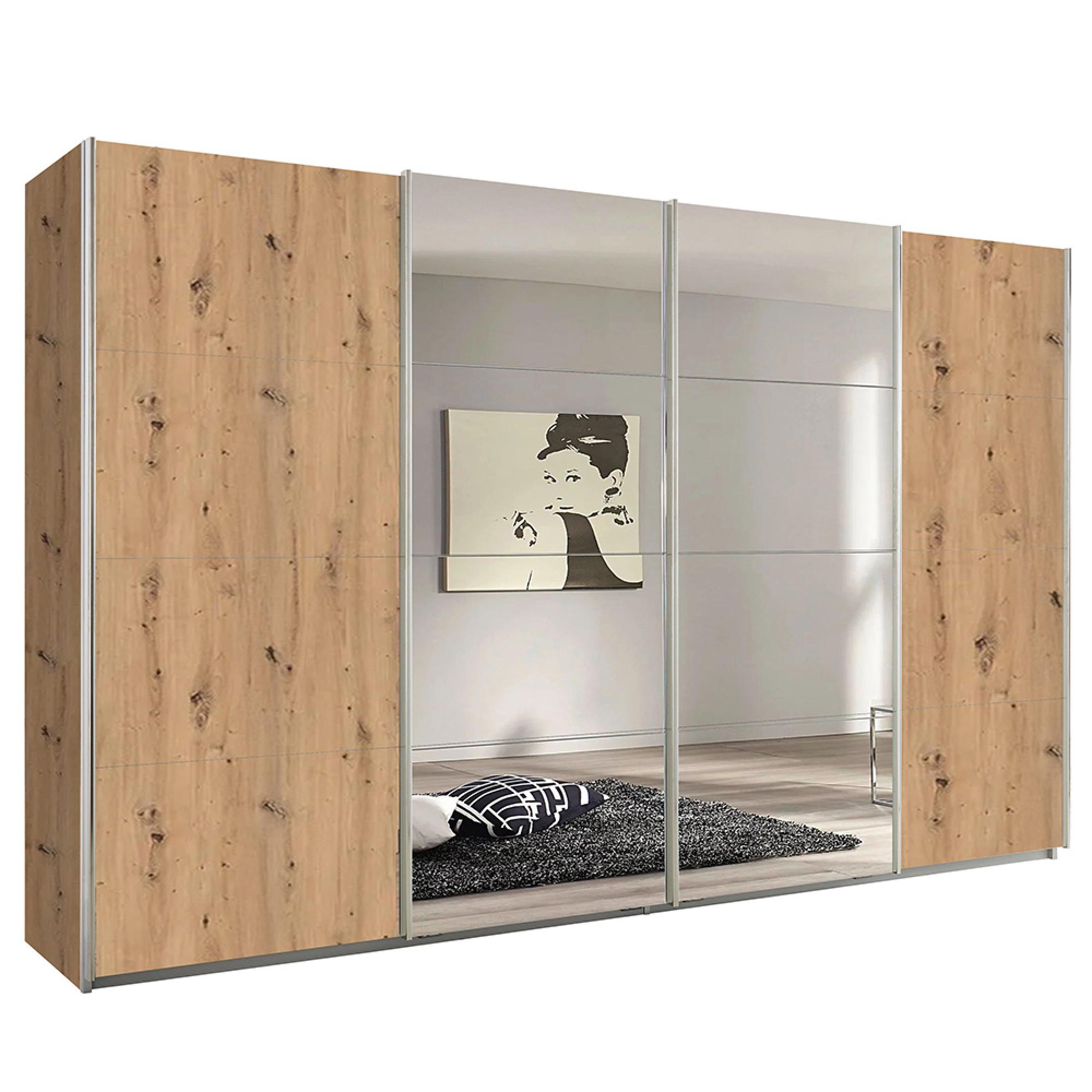 Rauch Syncrono 361cm 4 Door Sliding Wardrobe with Mirror - Artisan Oak