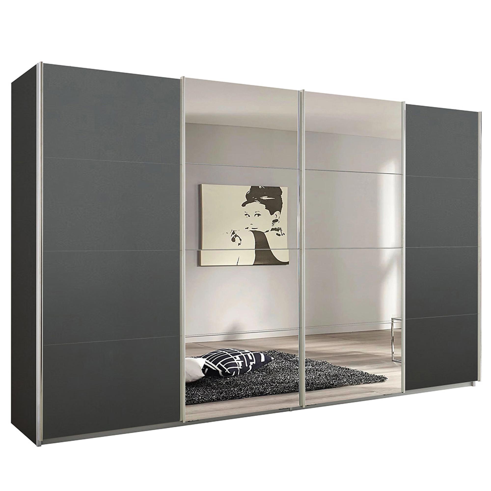 Rauch Syncrono 361cm 4 Door Sliding Wardrobe with Mirror - Metallic Dark Grey