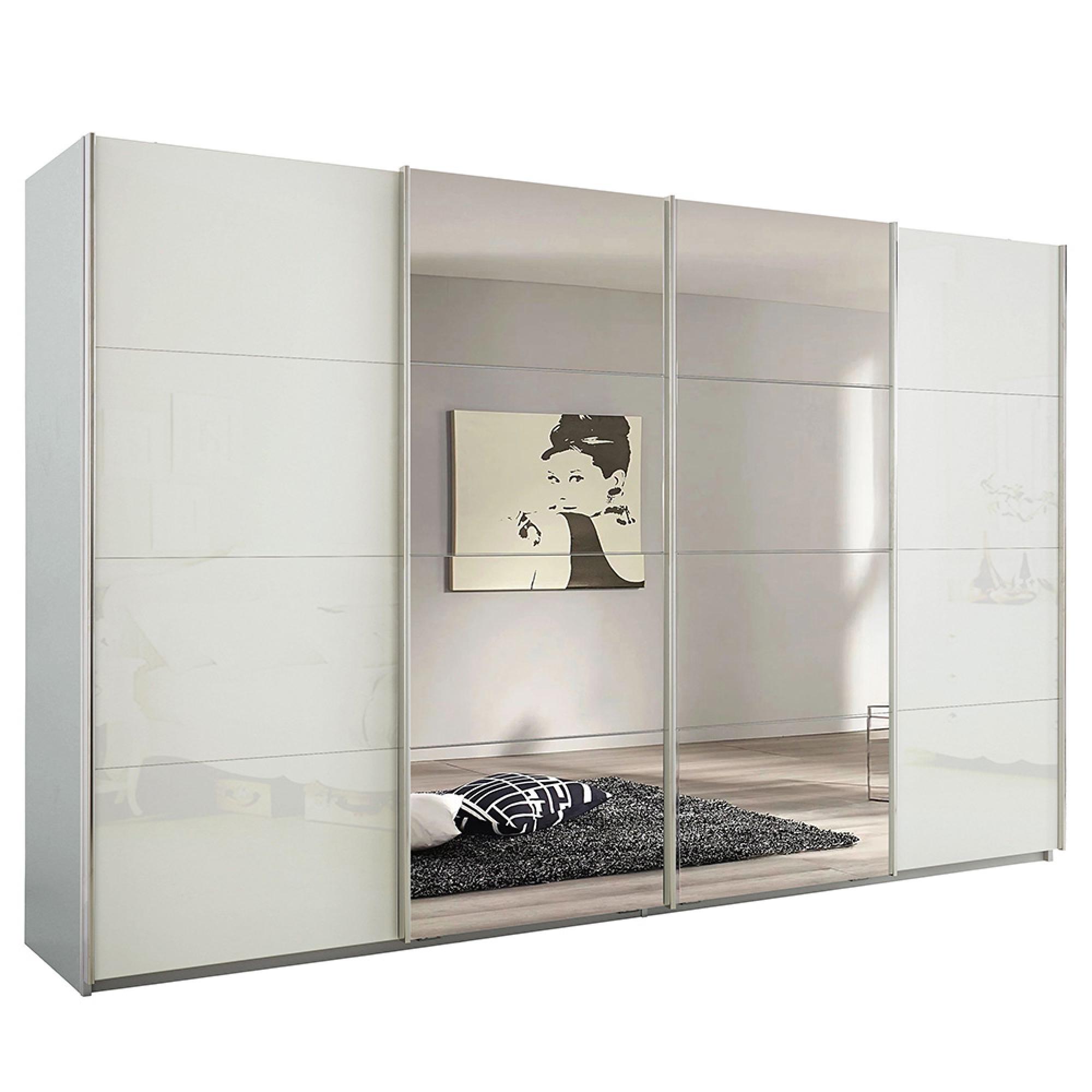 Rauch Syncrono 361cm 4 Door Sliding Wardrobe with Mirror - Silk Grey and White Glass