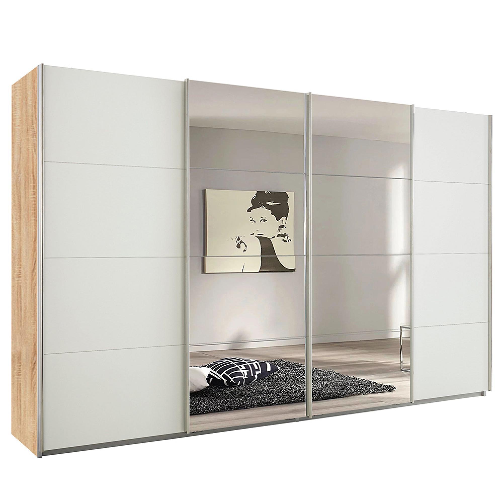 Rauch Syncrono 361cm 4 Door Sliding Wardrobe with Mirror - Sonoma Oak and Alpine White