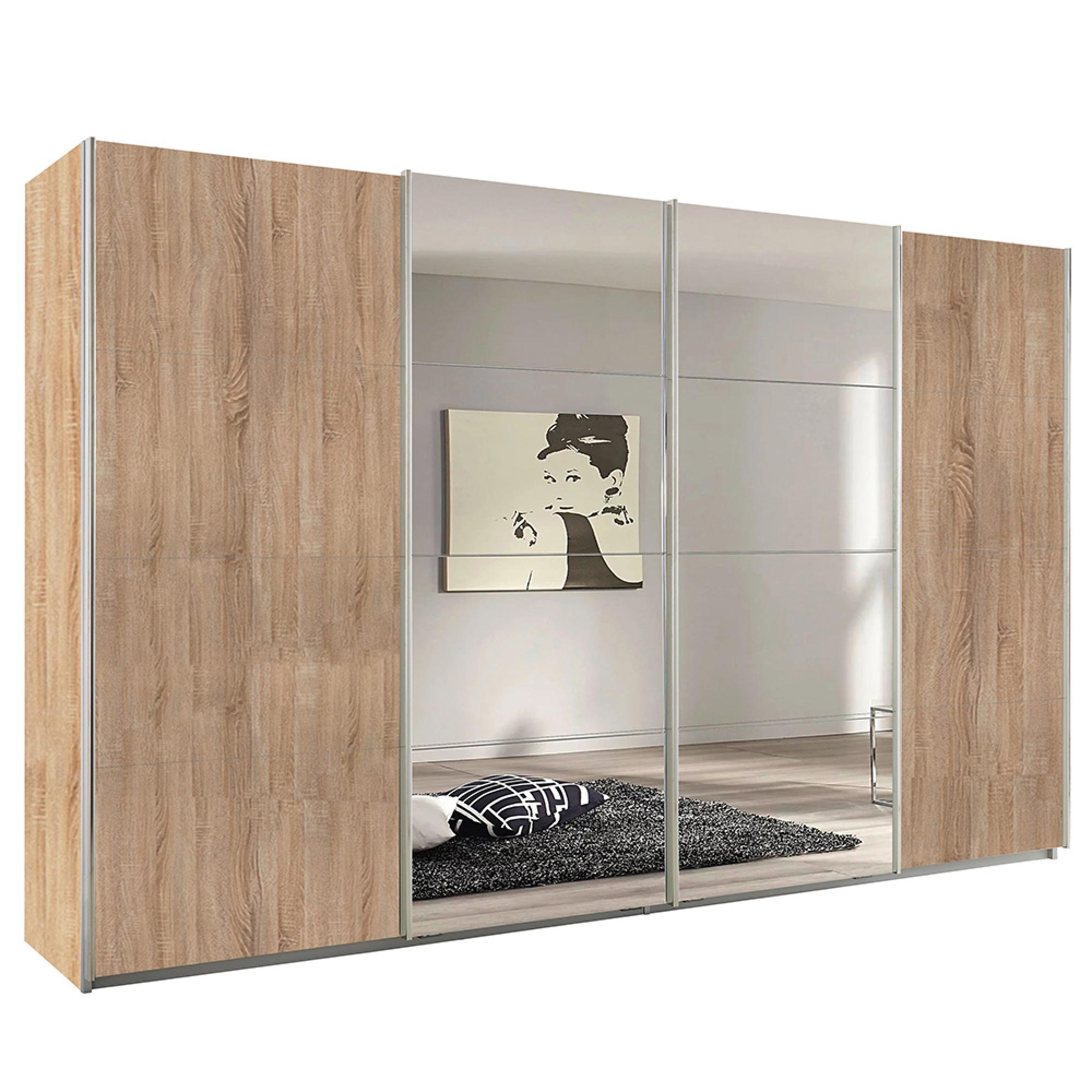 Rauch Syncrono 361cm 4 Door Sliding Wardrobe with Mirror - Sonoma Oak
