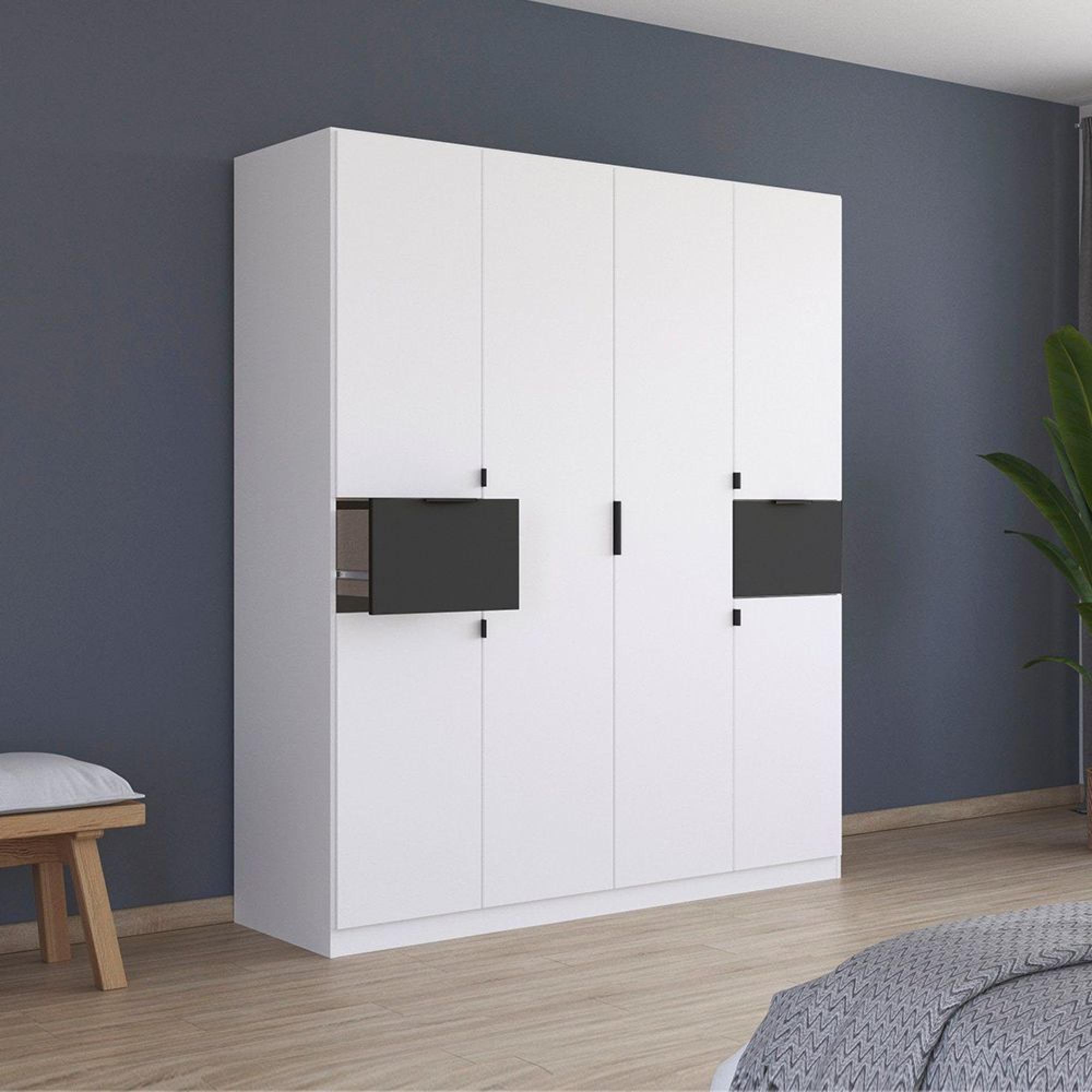 Rauch Ticao 181cm 6 Door Wardrobe - Alpine White and Metallic Dark Grey