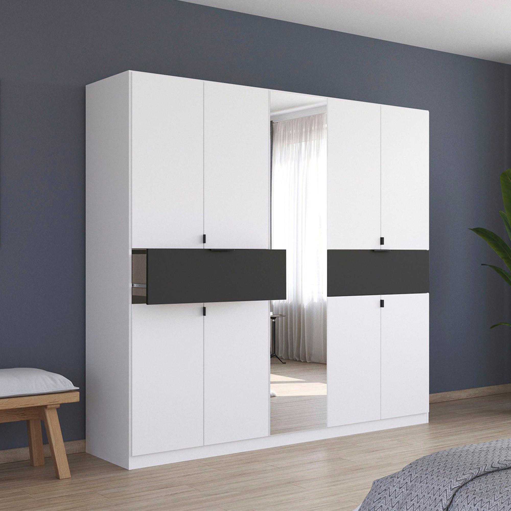 Rauch Ticao 226cm 9 Door Combi Wardrobe - Alpine White and Metallic Dark Grey