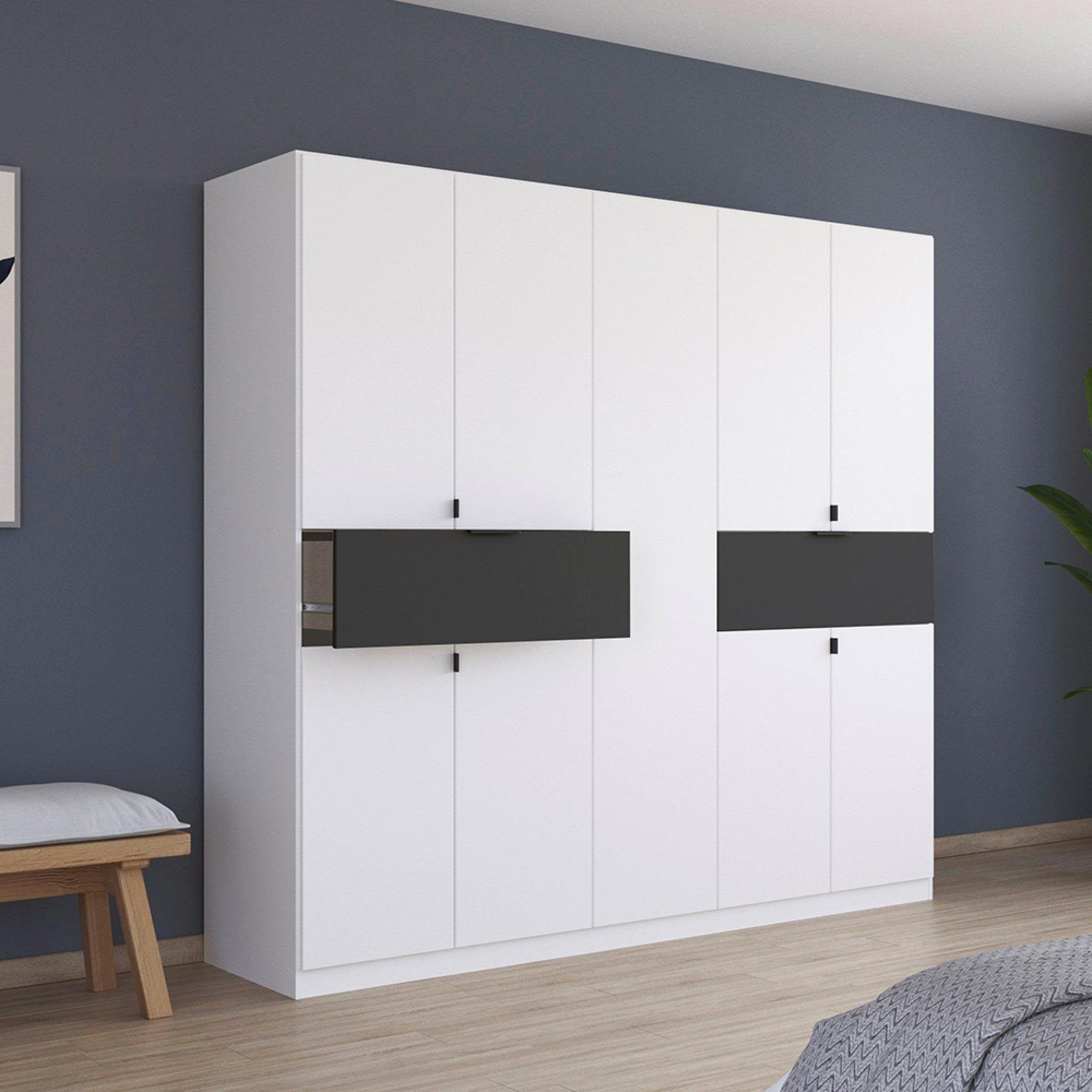 Rauch Ticao 226cm 9 Door Wardrobe - Alpine White and Metallic Dark Grey