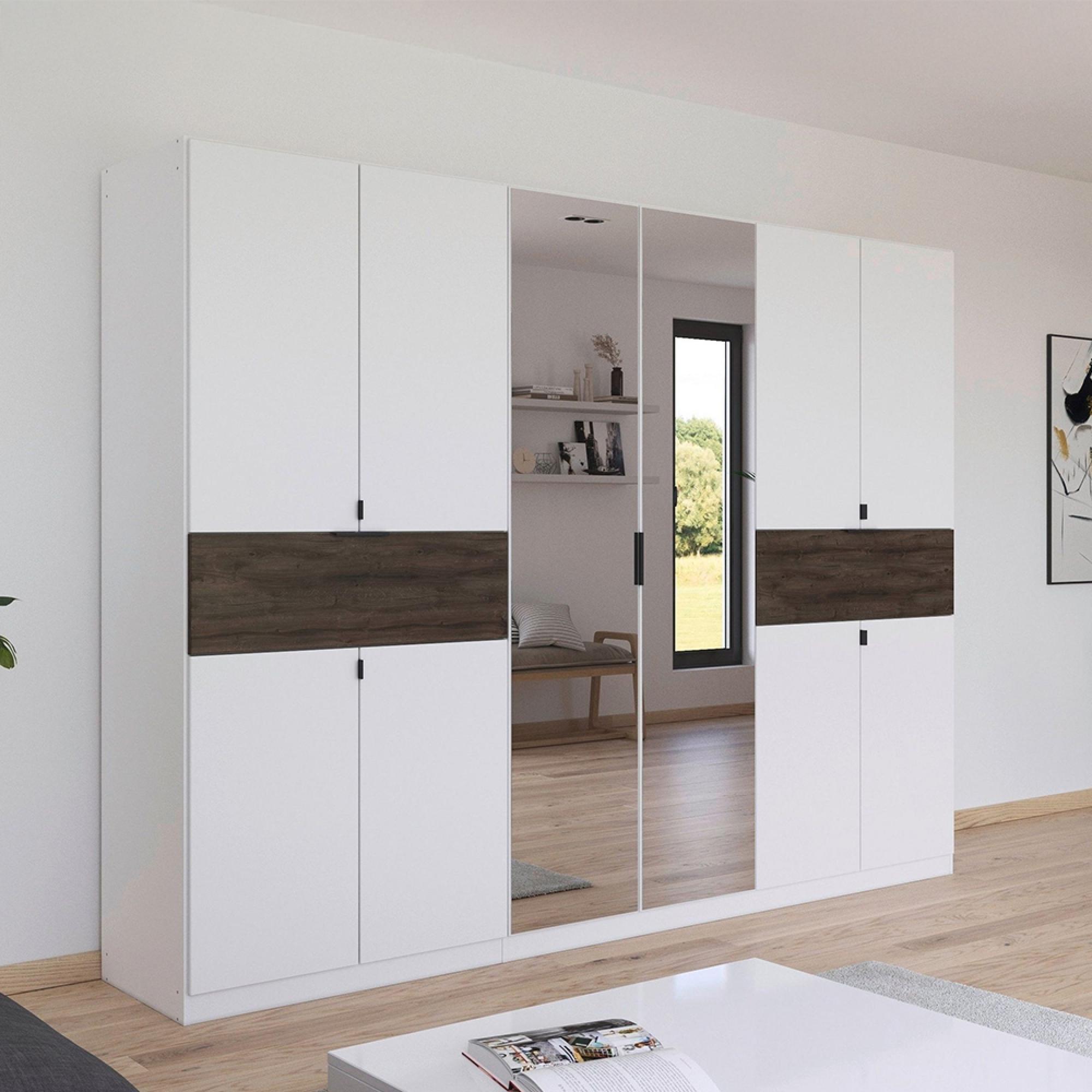 Rauch Ticao 271cm 10 Door Combi Wardrobe - Alpine White and Atlantic Dark Oak