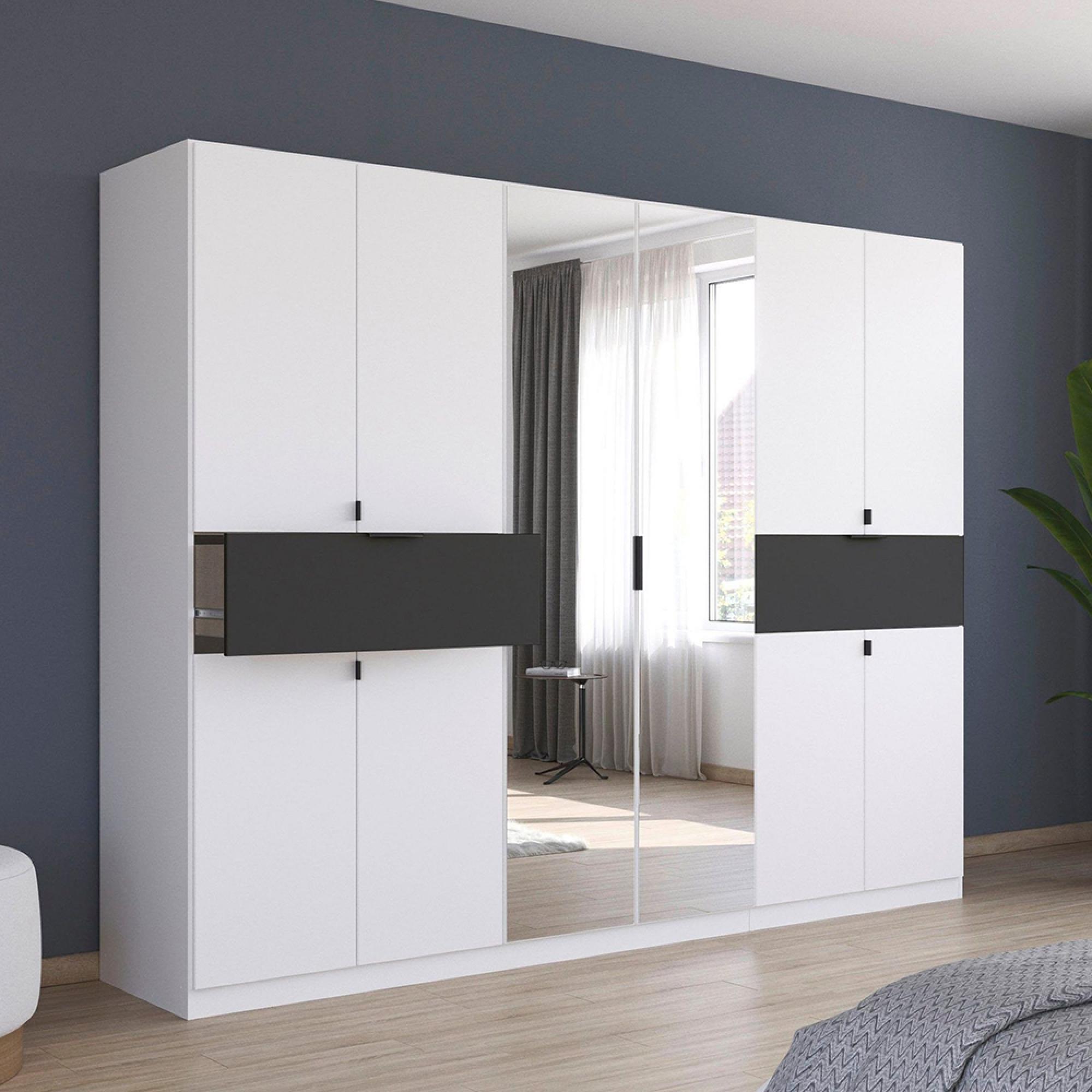Rauch Ticao 271cm 10 Door Combi Wardrobe - Alpine White and Metallic Dark Grey