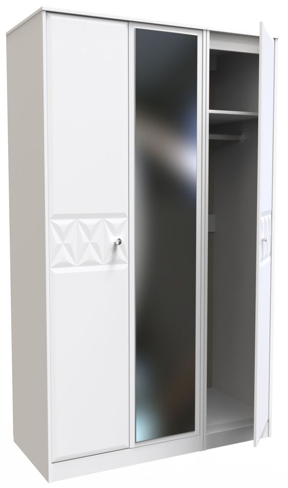 San Jose Wardrobe - 3 Door - 1 Mirror - Triple - Tall - White