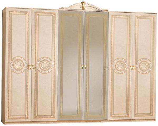 Sara Beige Italian 6 Door Wardrobe with Mirrors