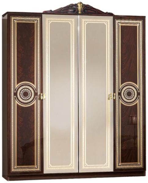 Sara Mahogany Italian 4 Door Wardrobe with Mirrors