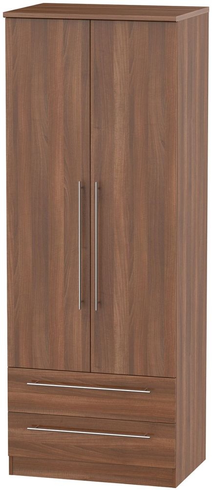Sherwood Walnut Effect 2 Door 2 Drawer Tall Wardrobe