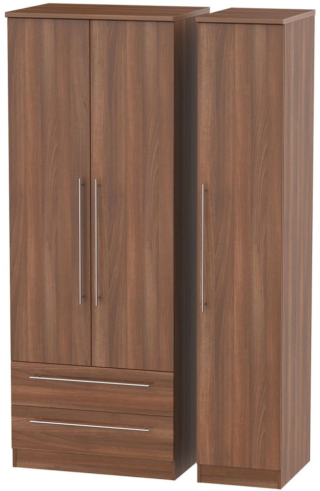 Sherwood Wardrobe - 3 Door - LHF 2 Drawer - Tall - Triple - Walnut