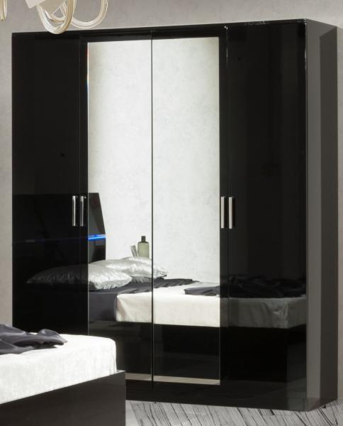Simona Black Italian 4 Door Wardrobe with Mirrors