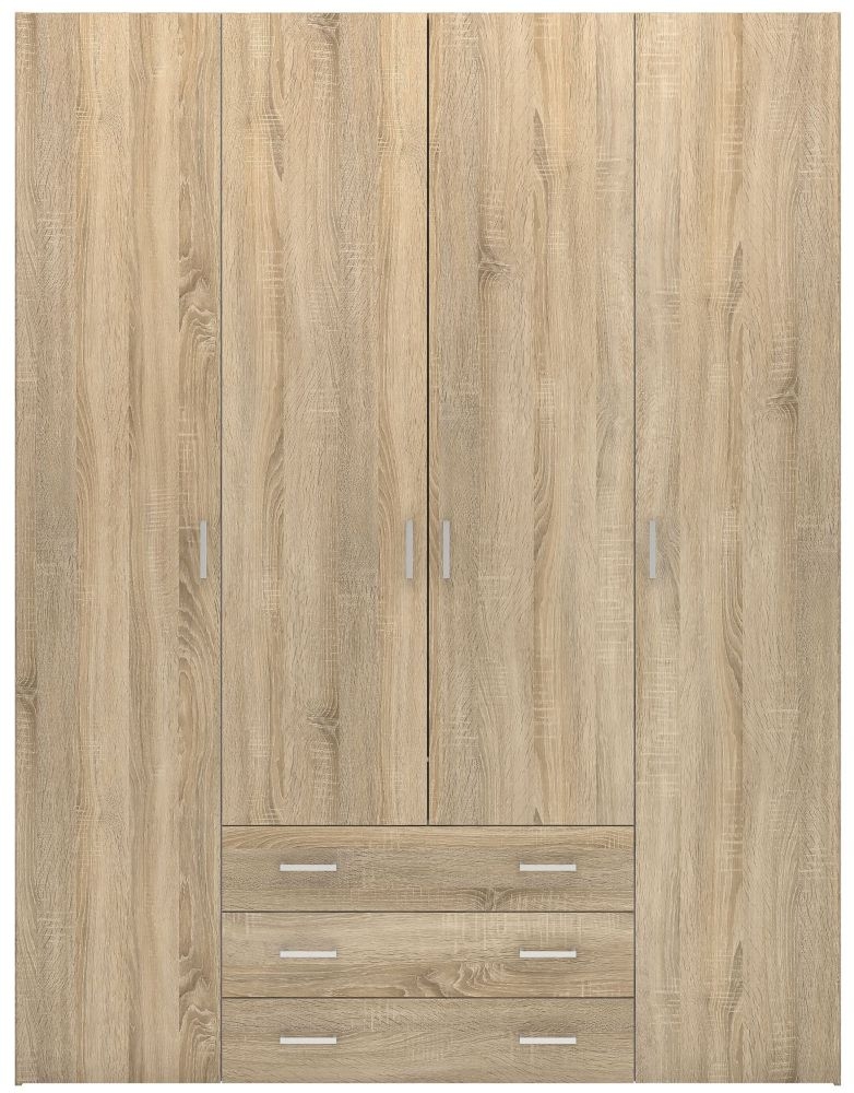 Space Oak Effect 4 Door 3 Drawer Wardrobe