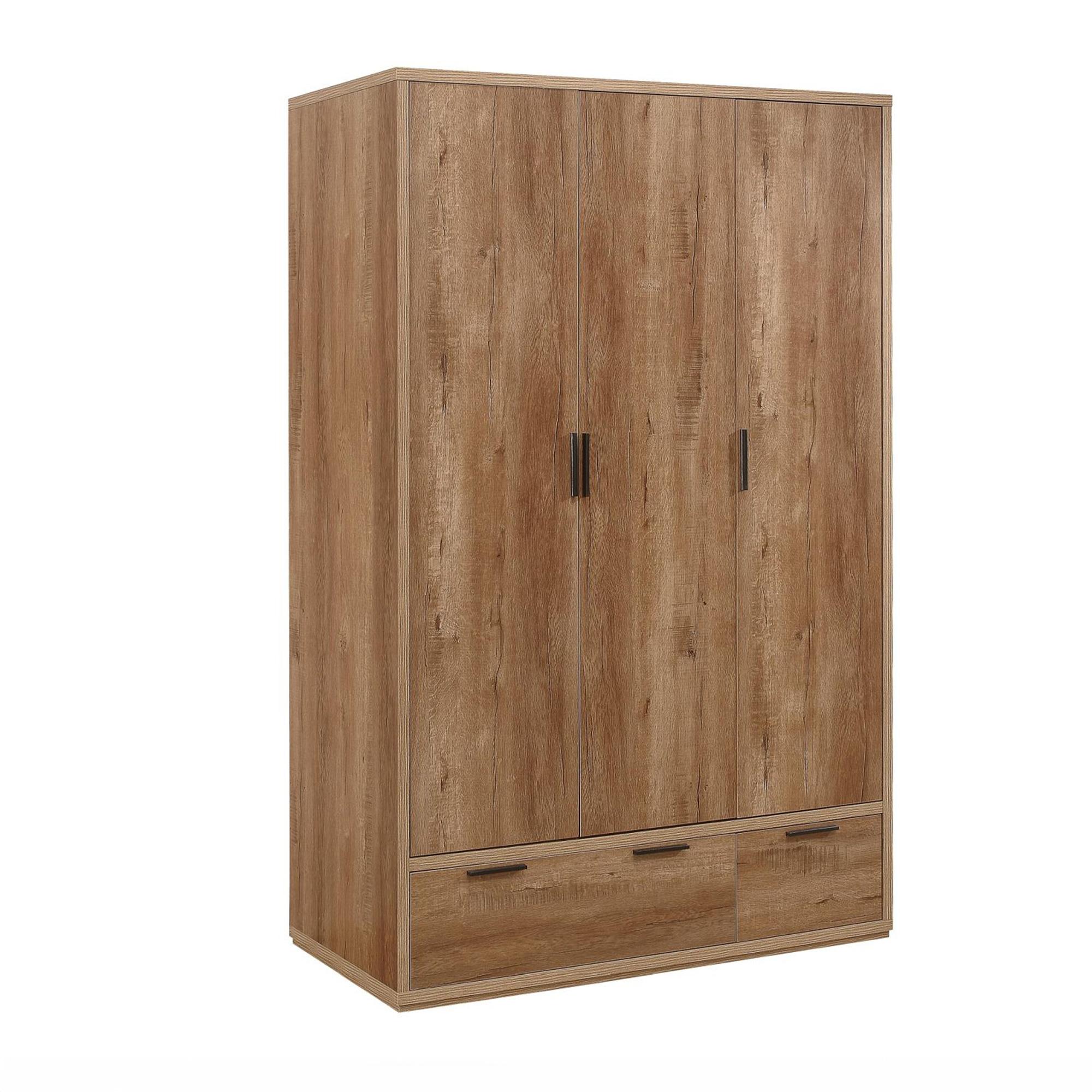 Stockwell Wardrobe - 3 Door - 2 Drawer - Rustic Oak