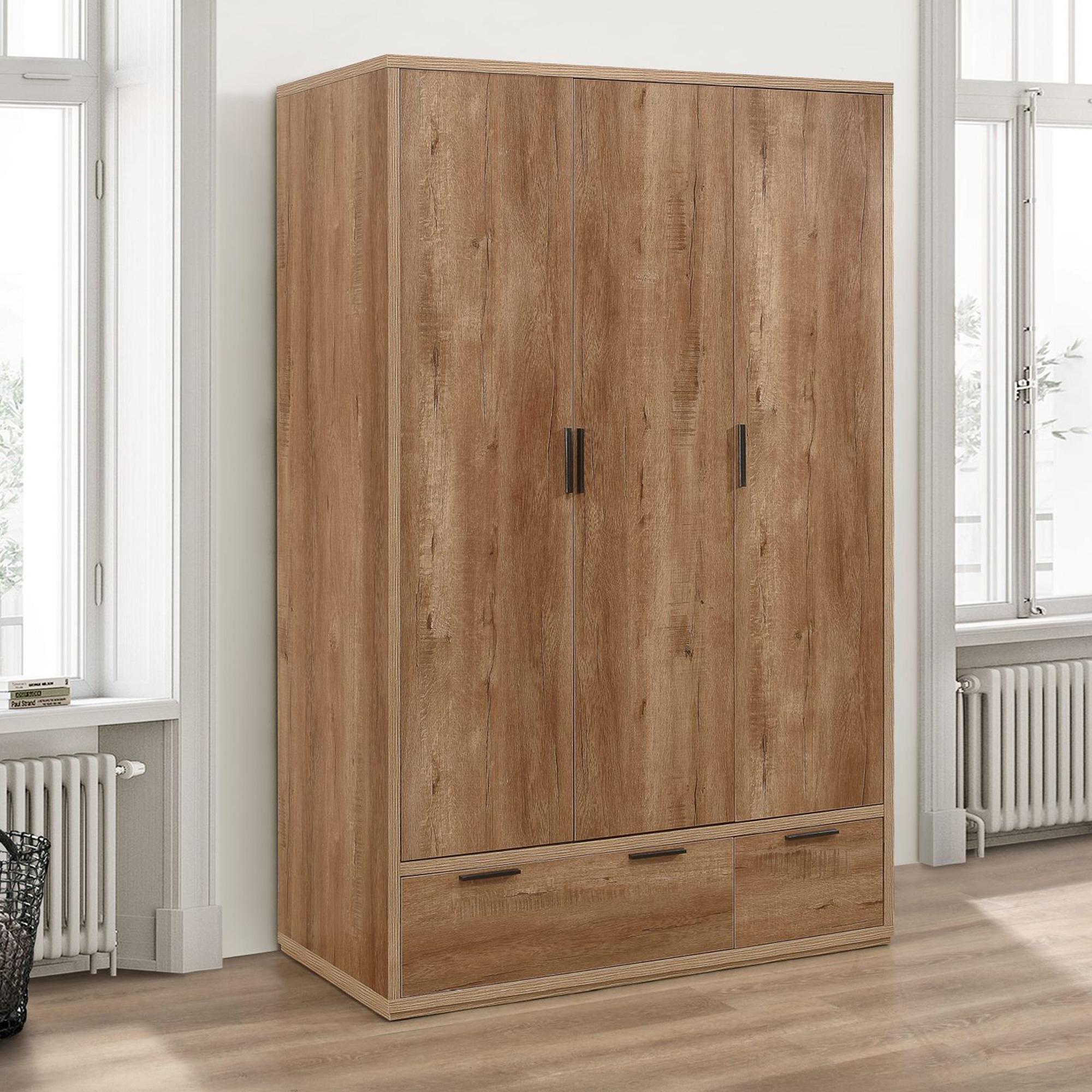 Stockwell Wardrobe - 3 Door - 2 Drawer - Rustic Oak