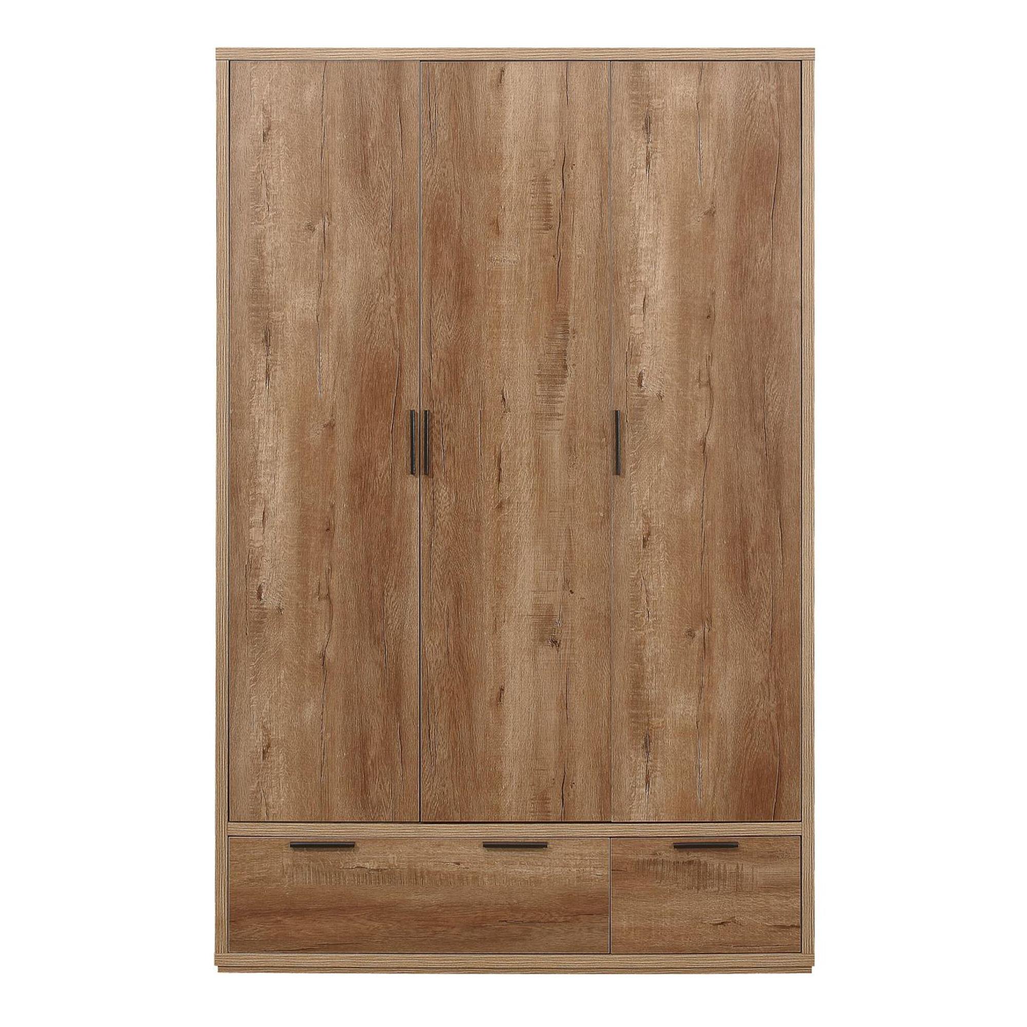 Stockwell Wardrobe - 3 Door - 2 Drawer - Rustic Oak