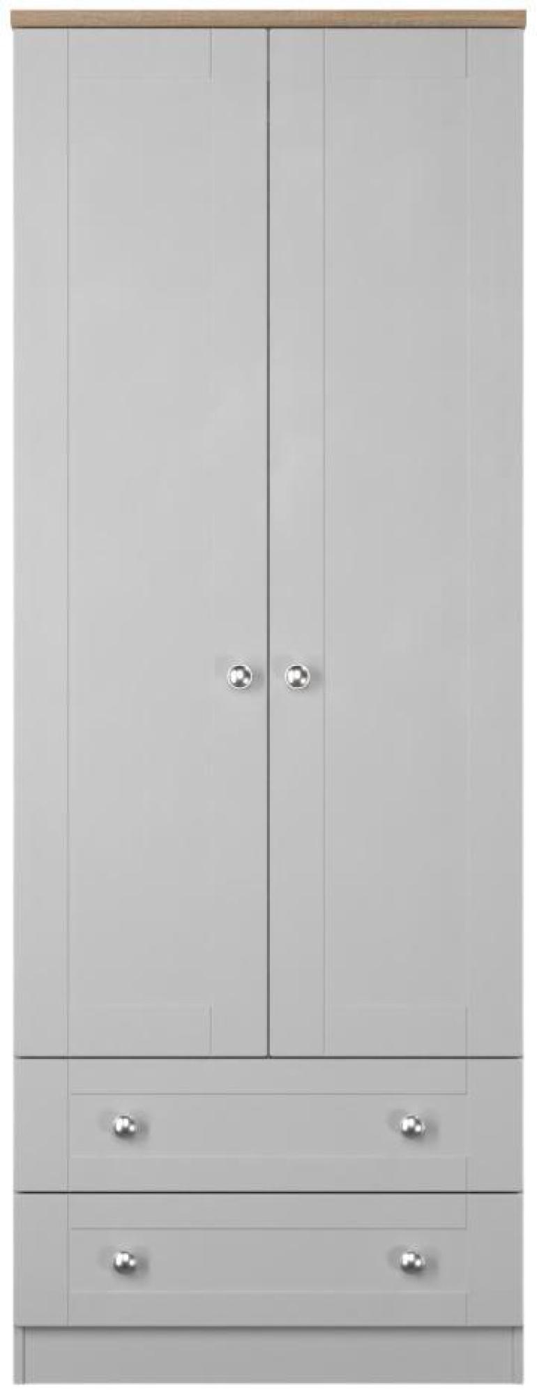 Sussex Wardrobe - 2 Door - 2 Drawer - Double - Grey and Oak