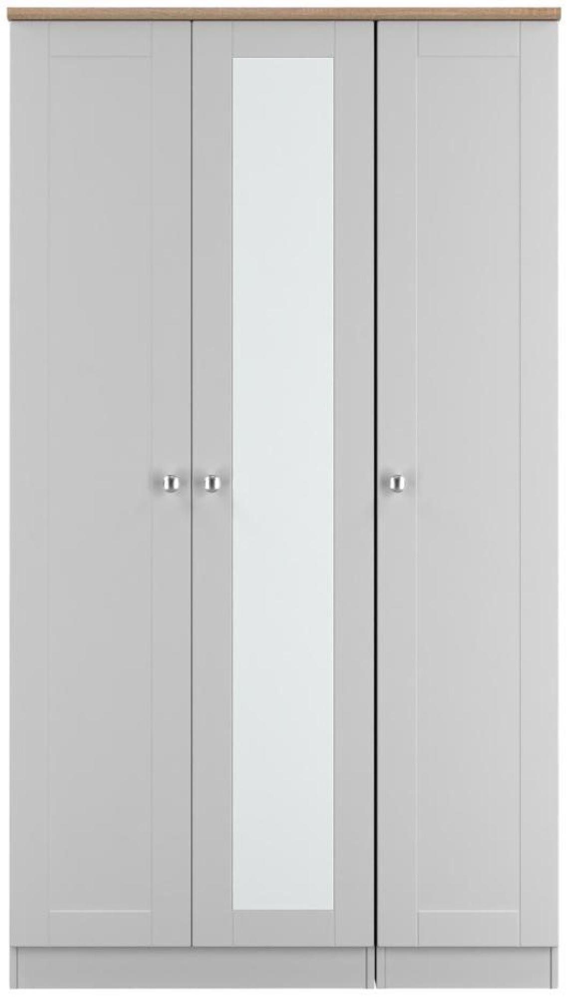 Sussex Grey and Oak Effect 3 Door Tall Triple Wardrobe - 1 Mirror