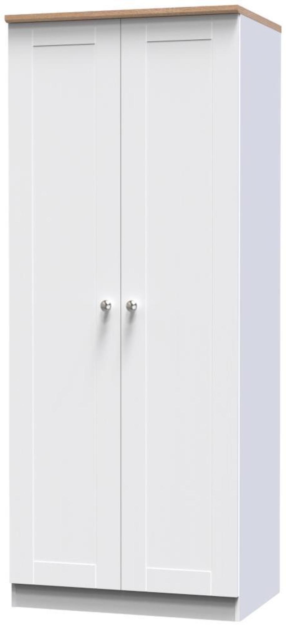 Sussex Wardrobe - 2 Door - Plain - Tall - White and Oak