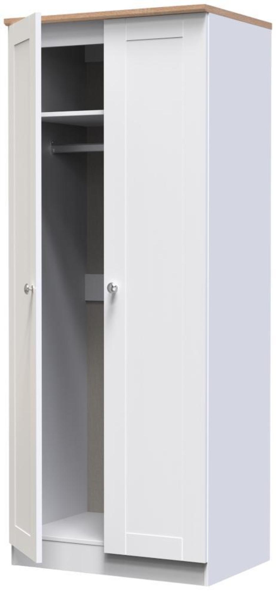 Sussex Wardrobe - 2 Door - Plain - Tall - White and Oak
