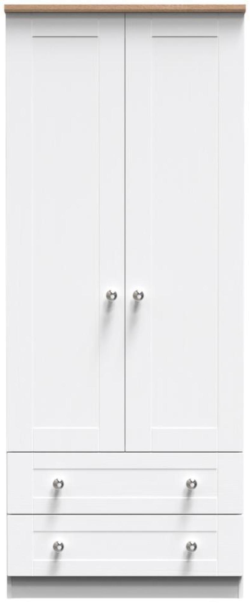 Sussex White and Oak Effect Oak 2 Door 2 Drawer Double Wardrobe