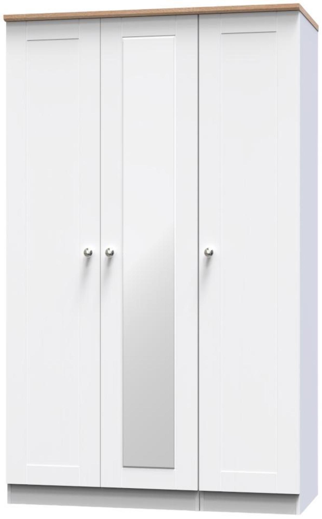 Sussex Wardrobe - 3 Door - Tall - 1 Mirror - Triple - White and Oak