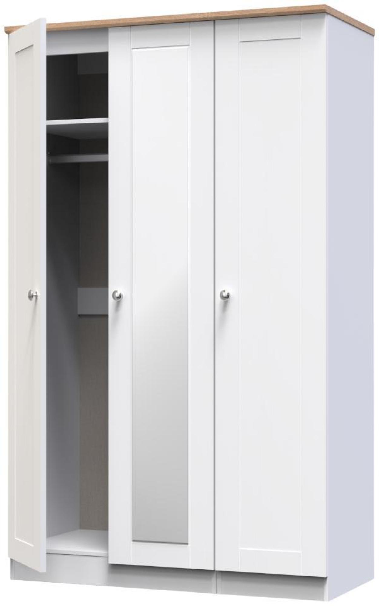 Sussex Wardrobe - 3 Door - Tall - 1 Mirror - Triple - White and Oak