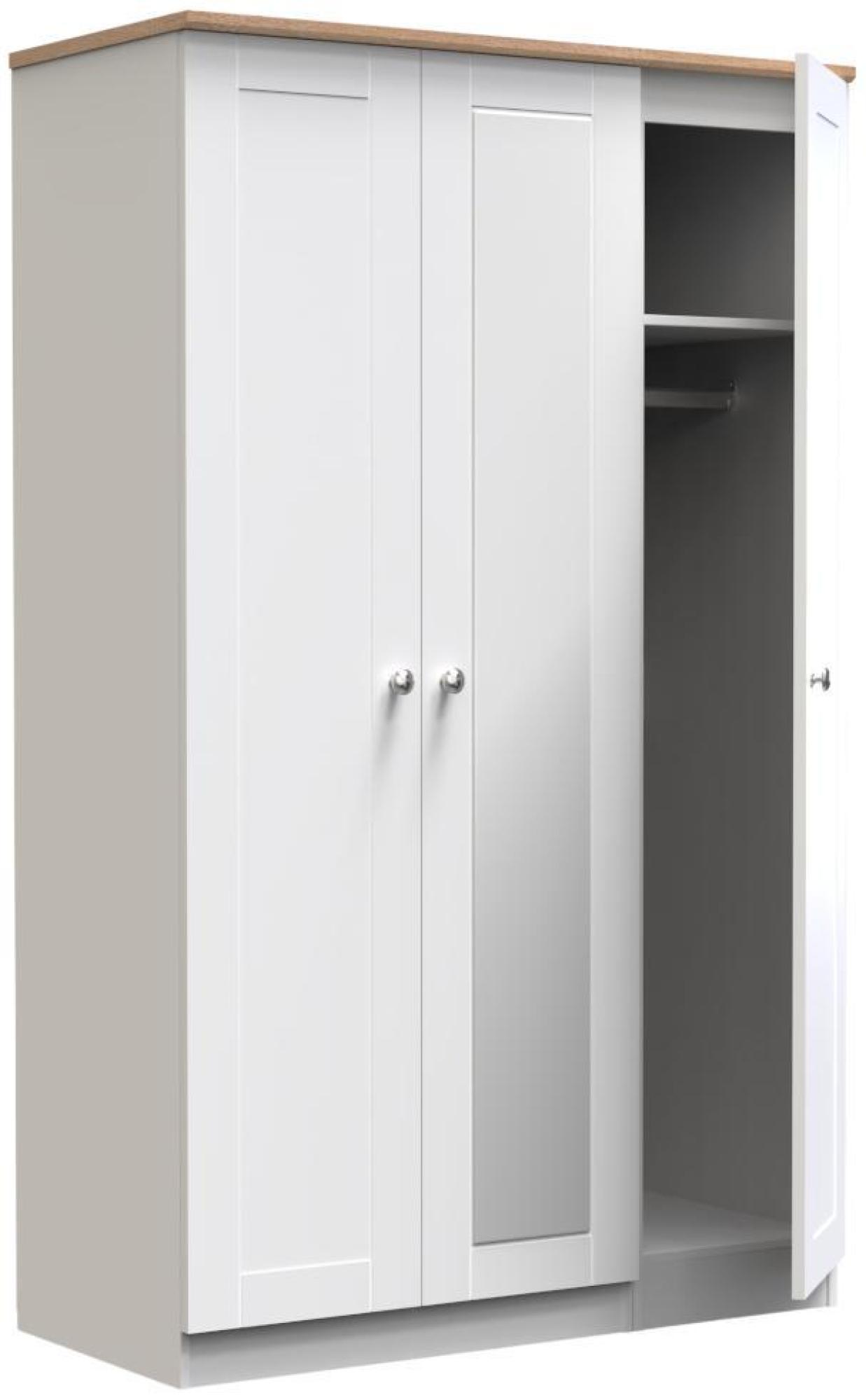 Sussex Wardrobe - 3 Door - Tall - 1 Mirror - Triple - White and Oak