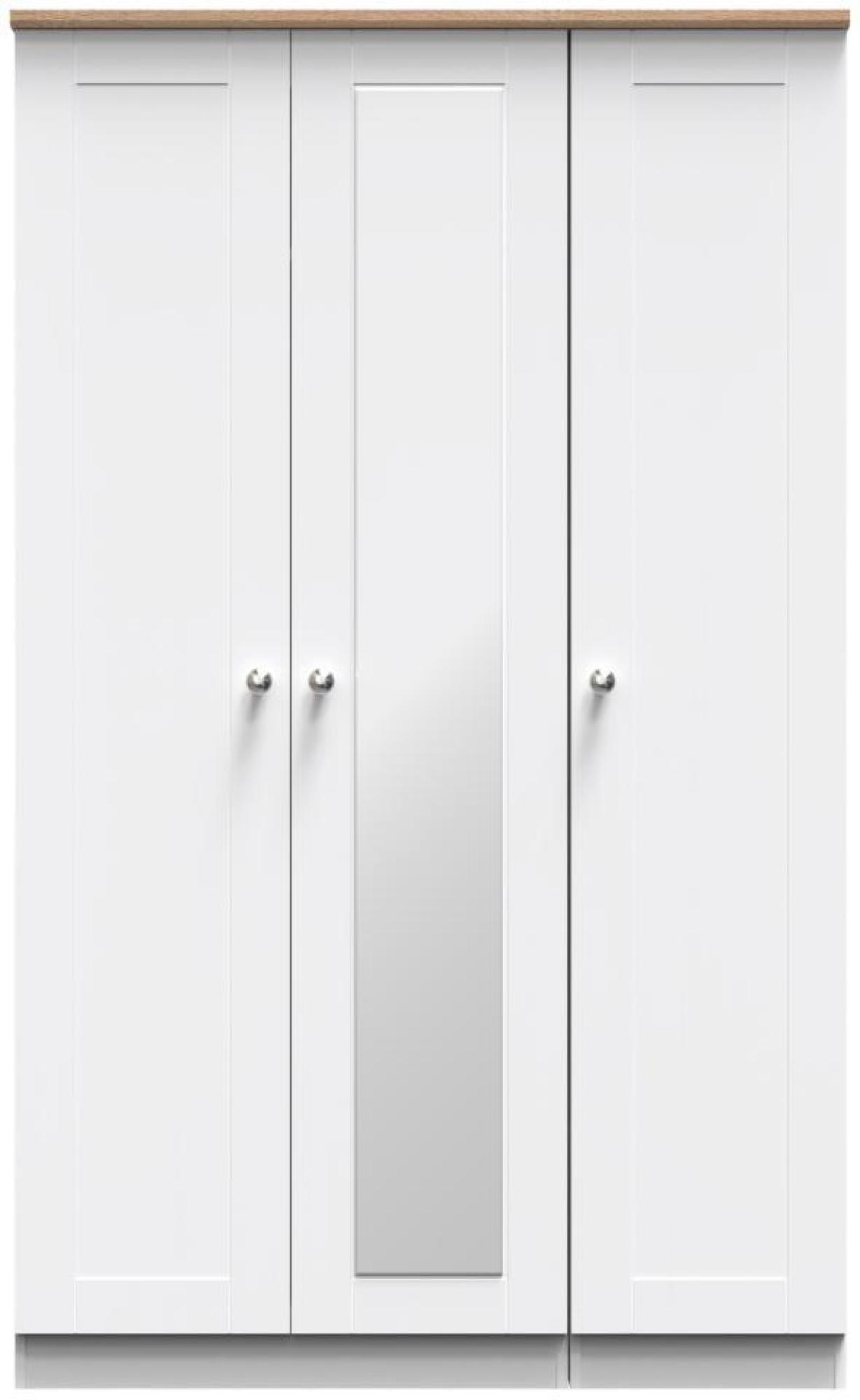 Sussex White and Oak Effect Oak 3 Door Tall Triple Wardrobe - 1 Mirror