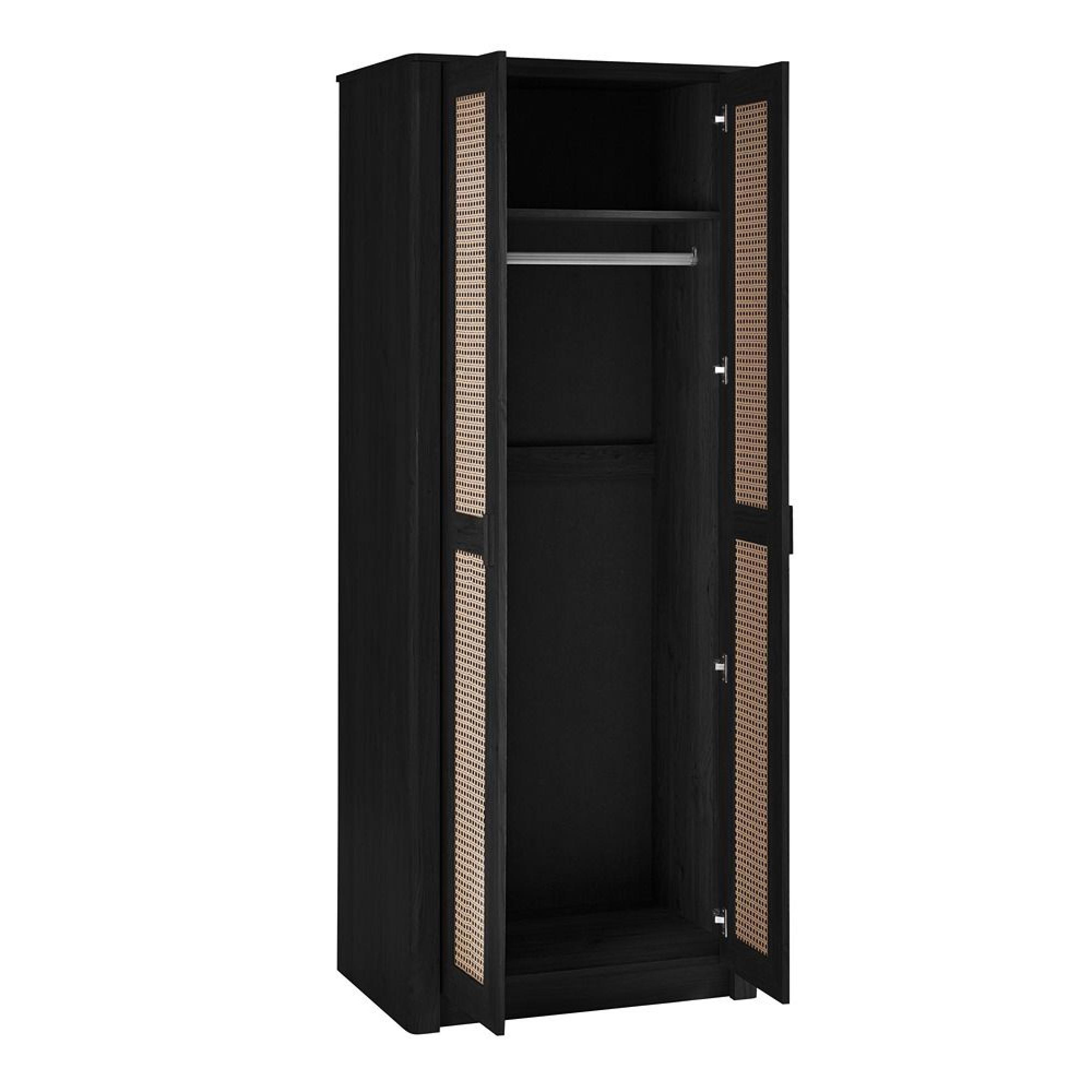 Sydney Wardrobe - 2 Door - Black and Faux Rattan