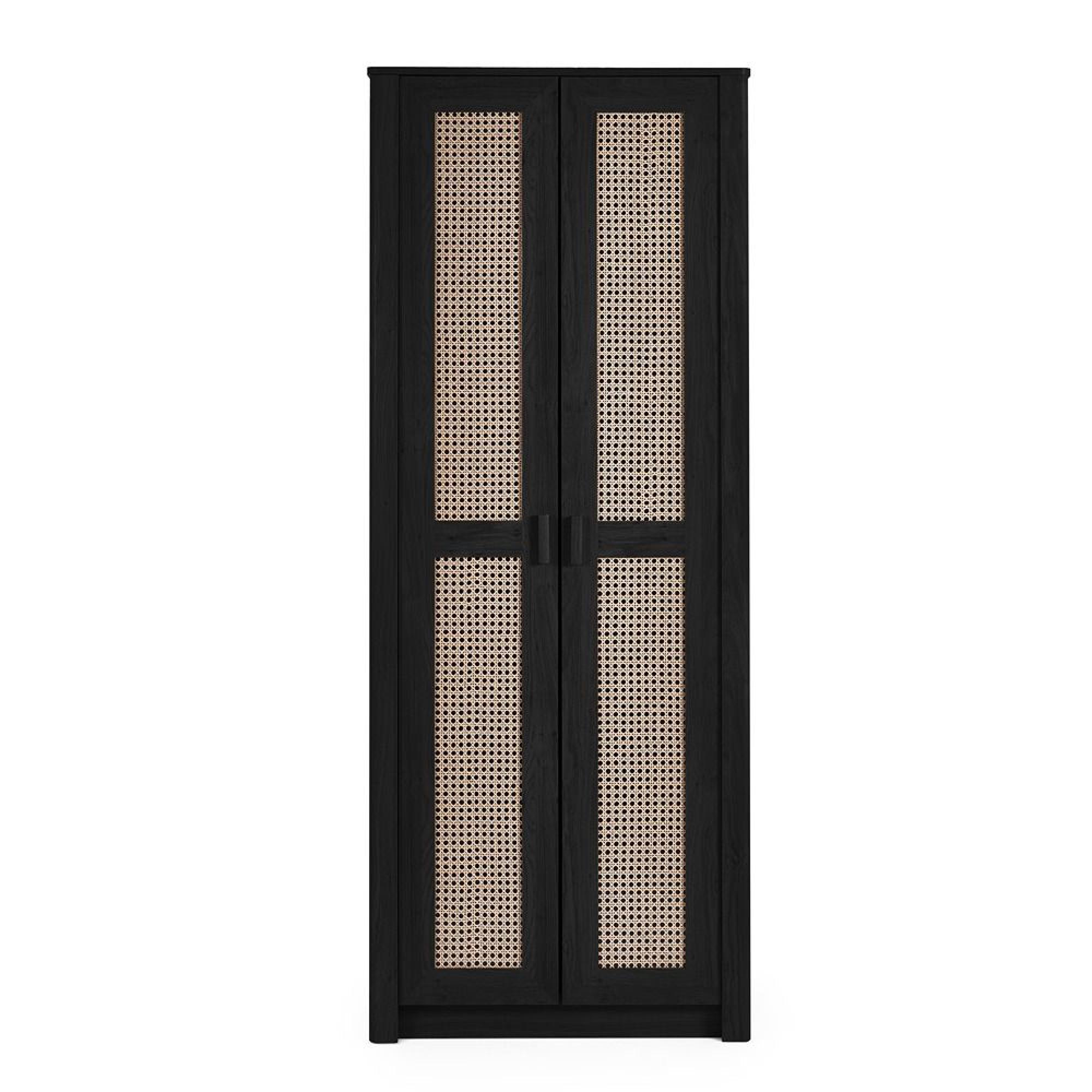 Sydney Wardrobe - 2 Door - Black and Faux Rattan