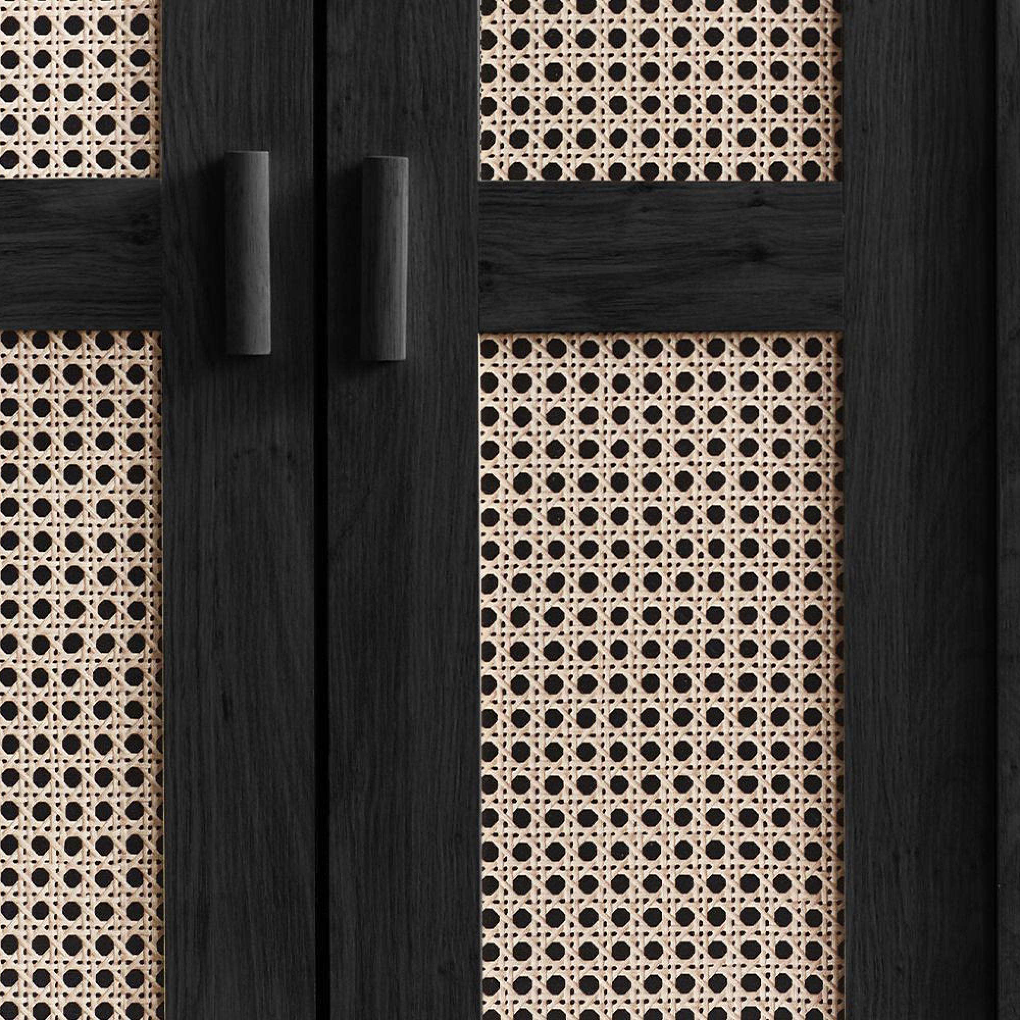 Sydney Wardrobe - 2 Door - Black and Faux Rattan