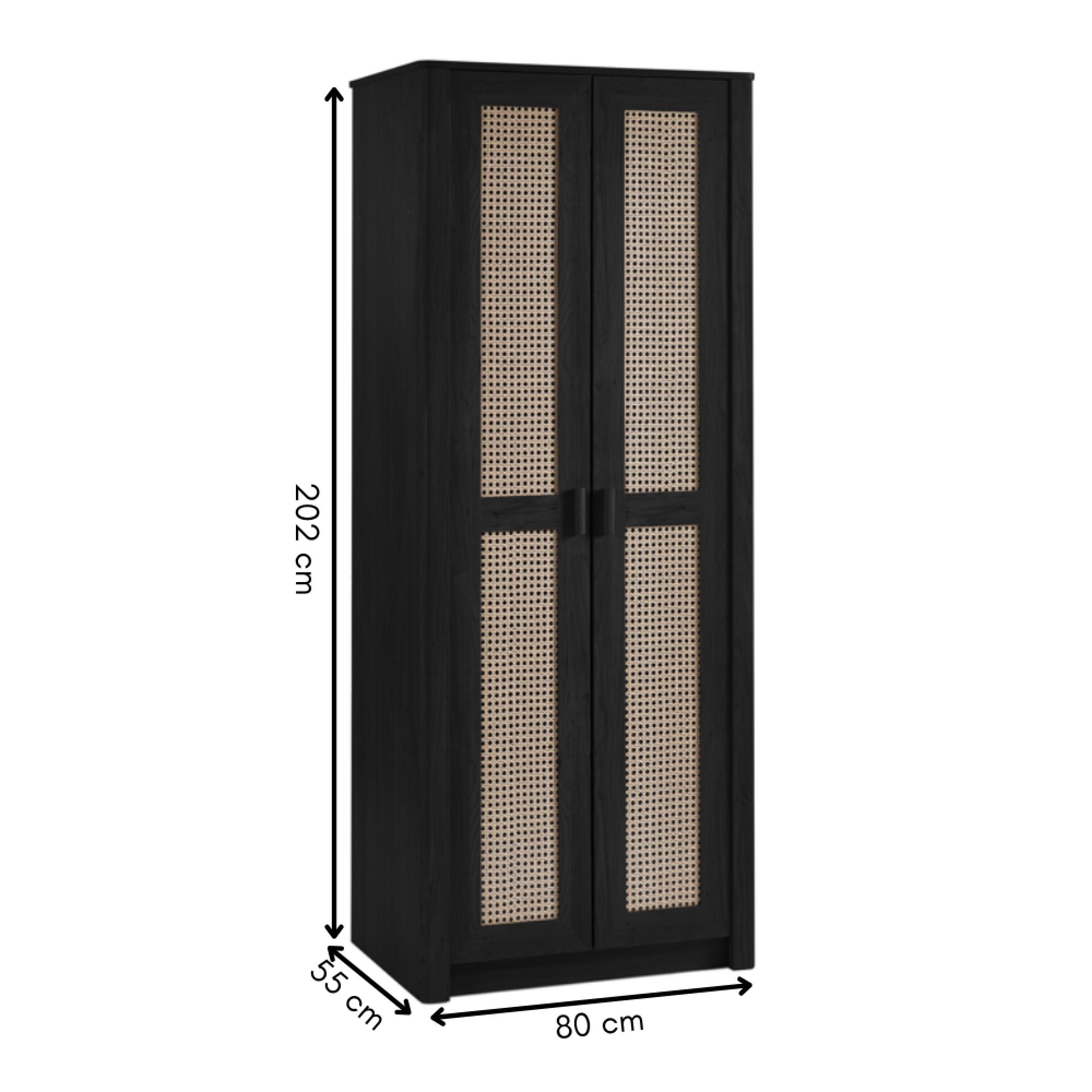 Sydney Wardrobe - 2 Door - Black and Faux Rattan