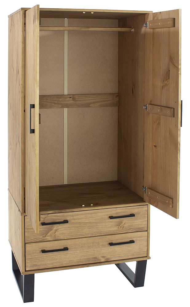 Texas Wardrobe - 2 Door - 2 Drawer - Industrial Style - Oak