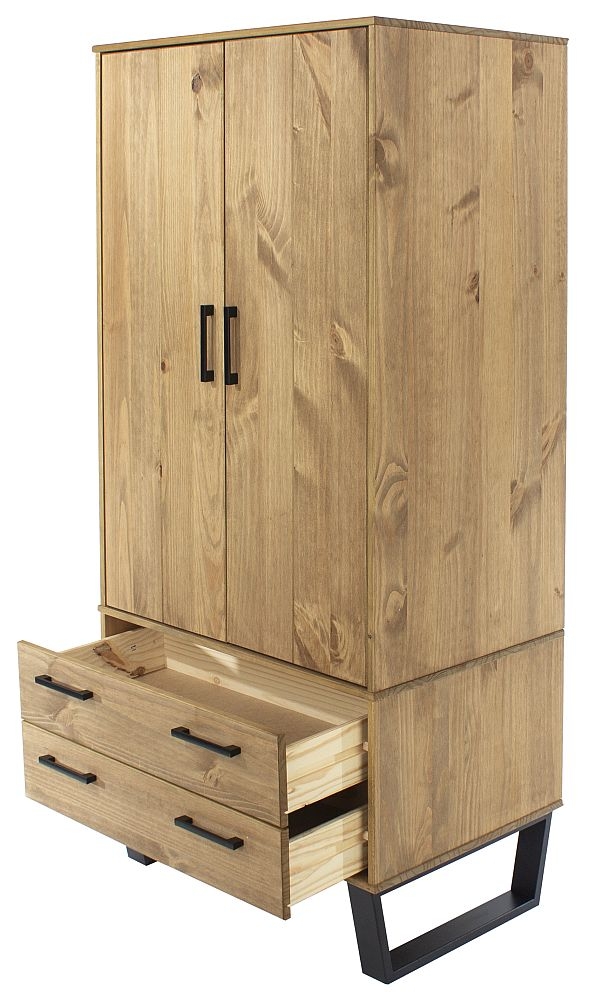 Texas Wardrobe - 2 Door - 2 Drawer - Industrial Style - Oak
