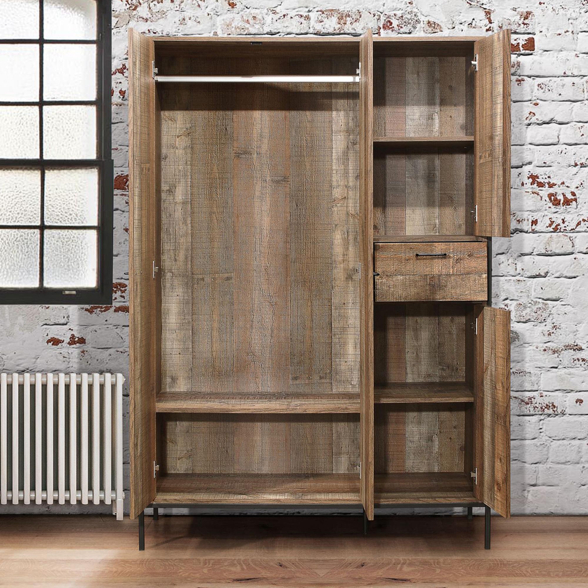 Urban Wardrobe - Industrial Style - 4 Door 1 Drawer - Rustic Wood