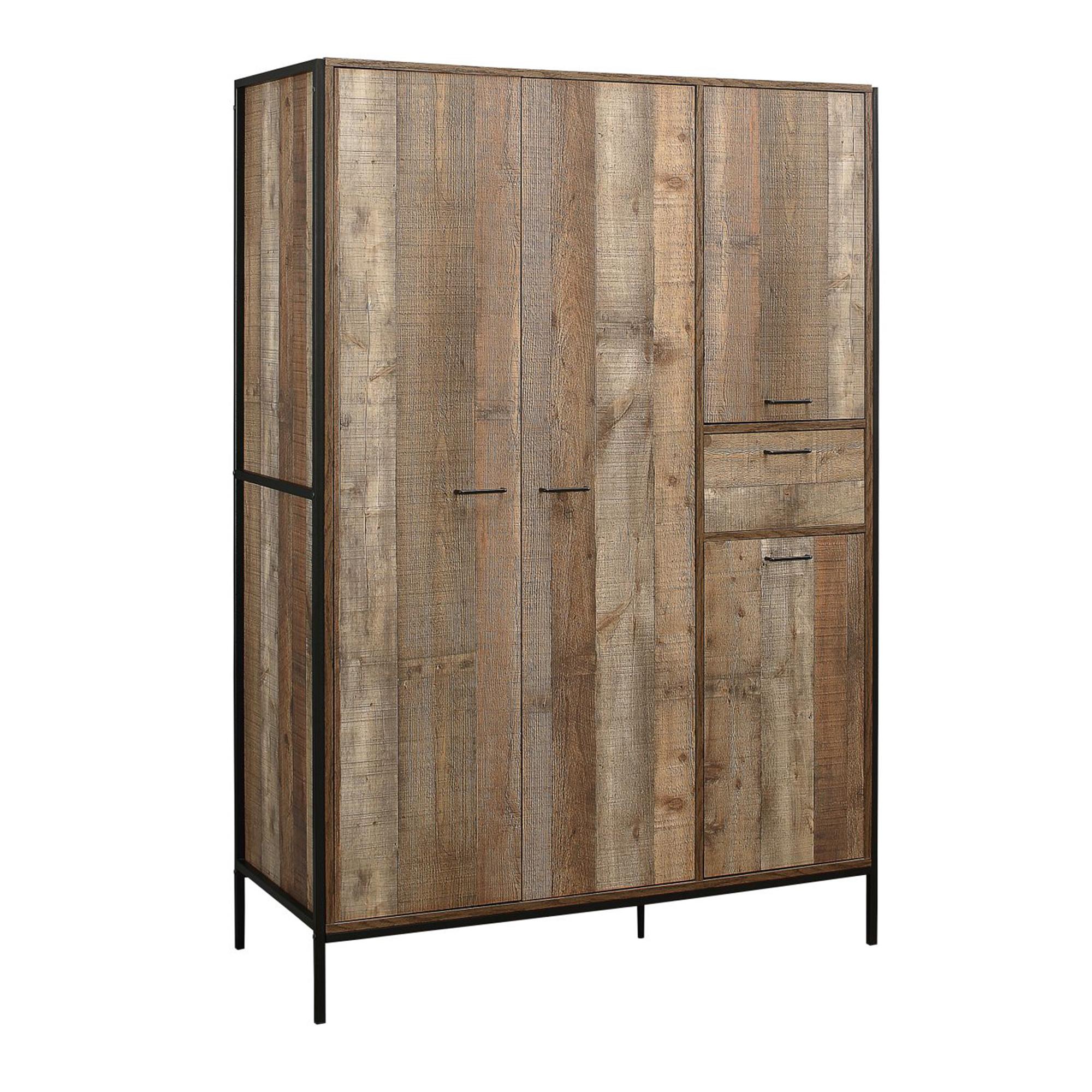Urban Wardrobe - Industrial Style - 4 Door 1 Drawer - Rustic Wood
