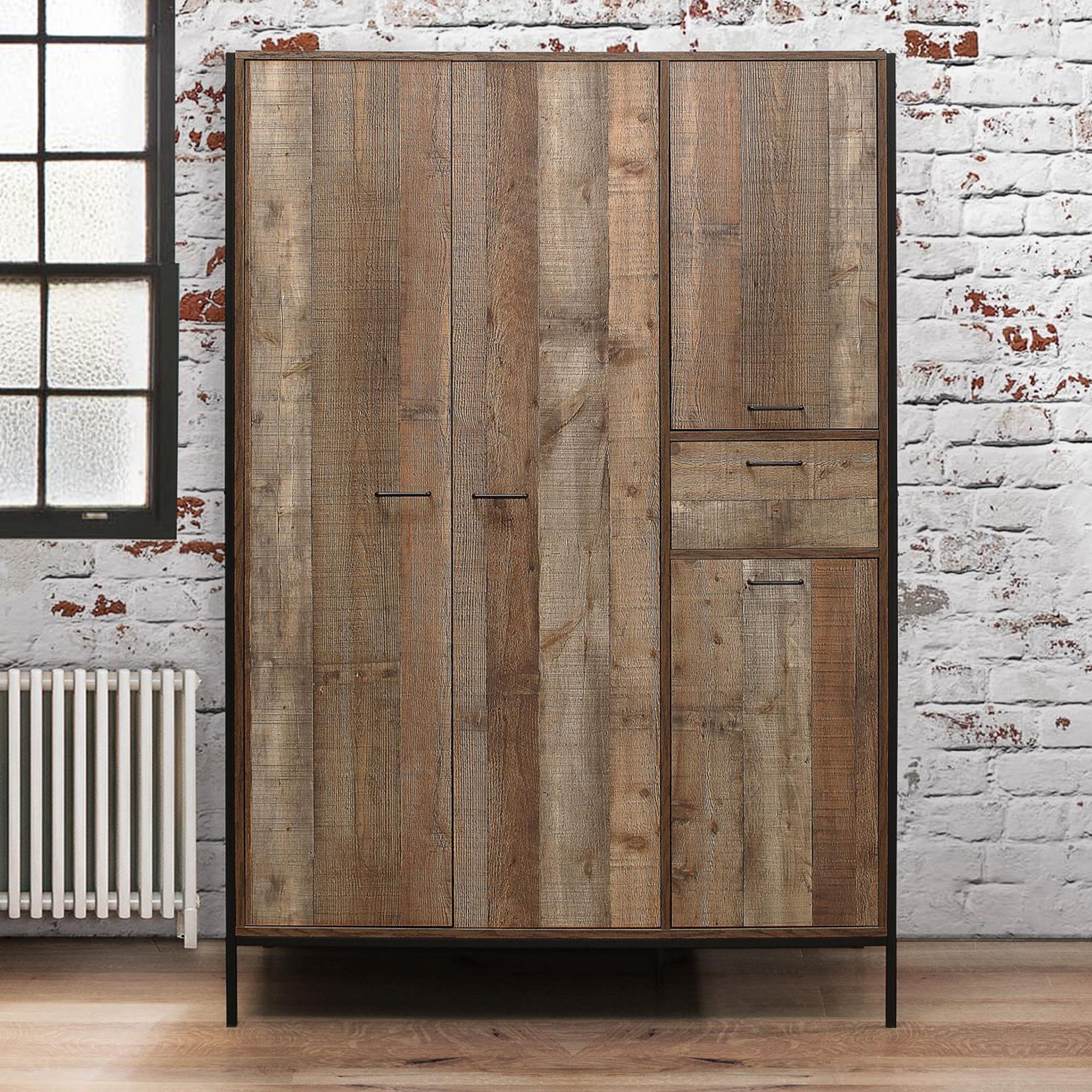 Urban Wardrobe - Industrial Style - 4 Door 1 Drawer - Rustic Wood